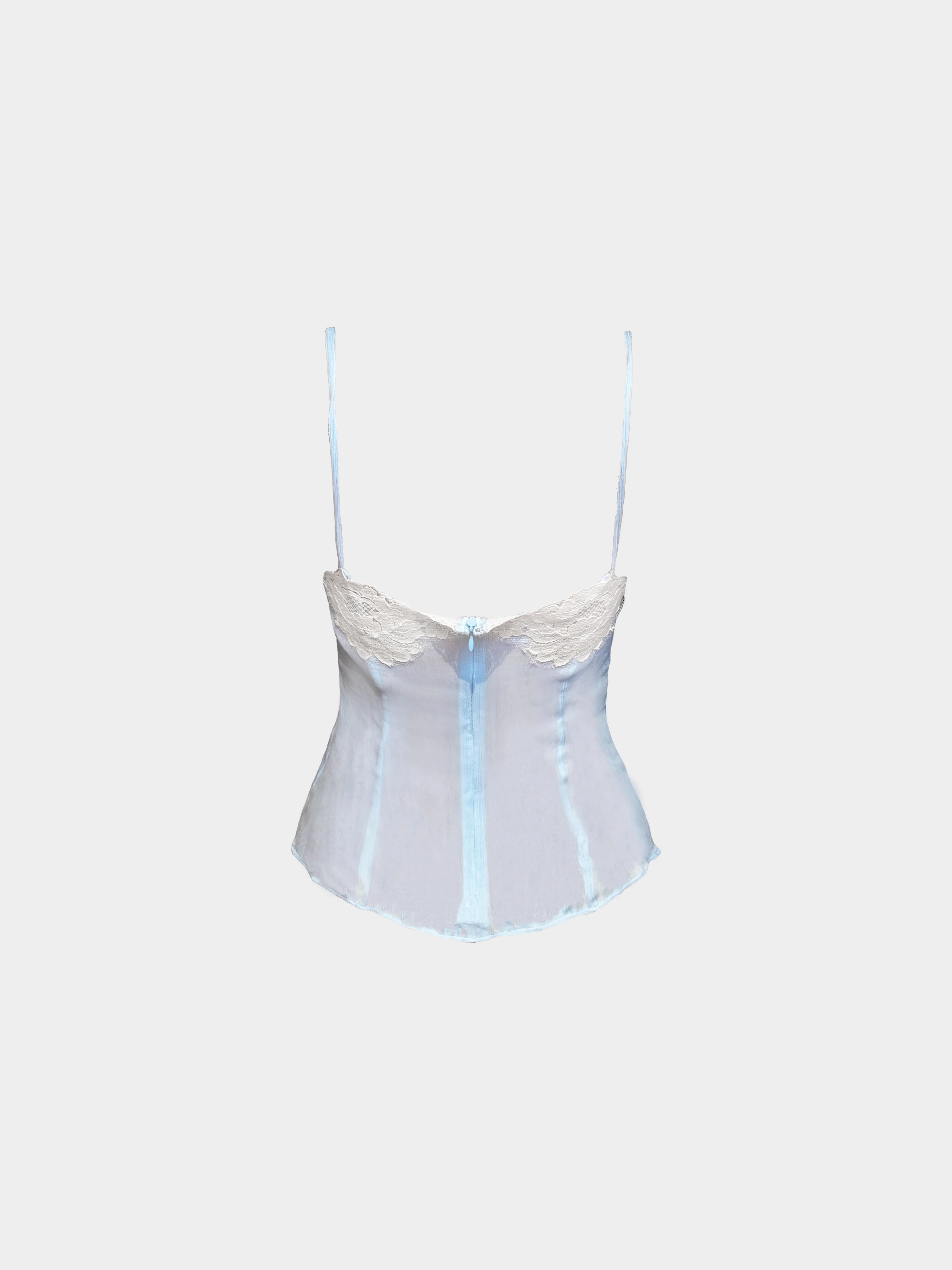 Dolce and Gabbana 2000s Blue Sheer Lace Trim Tank Top - Image 2