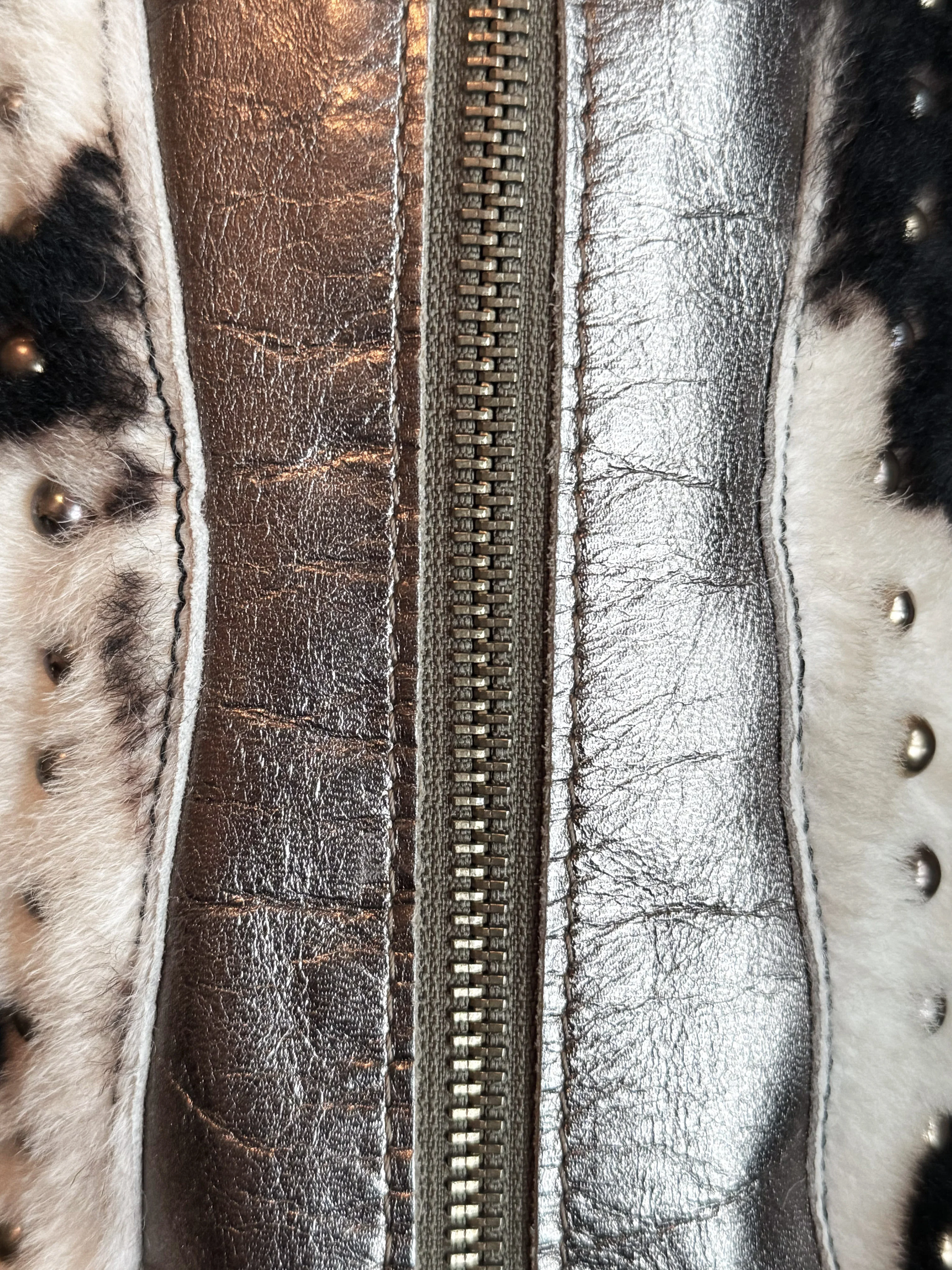 Dolce and Gabbana 2000s Metallic Leather Cow Print Faux Fur Bag - Image 5