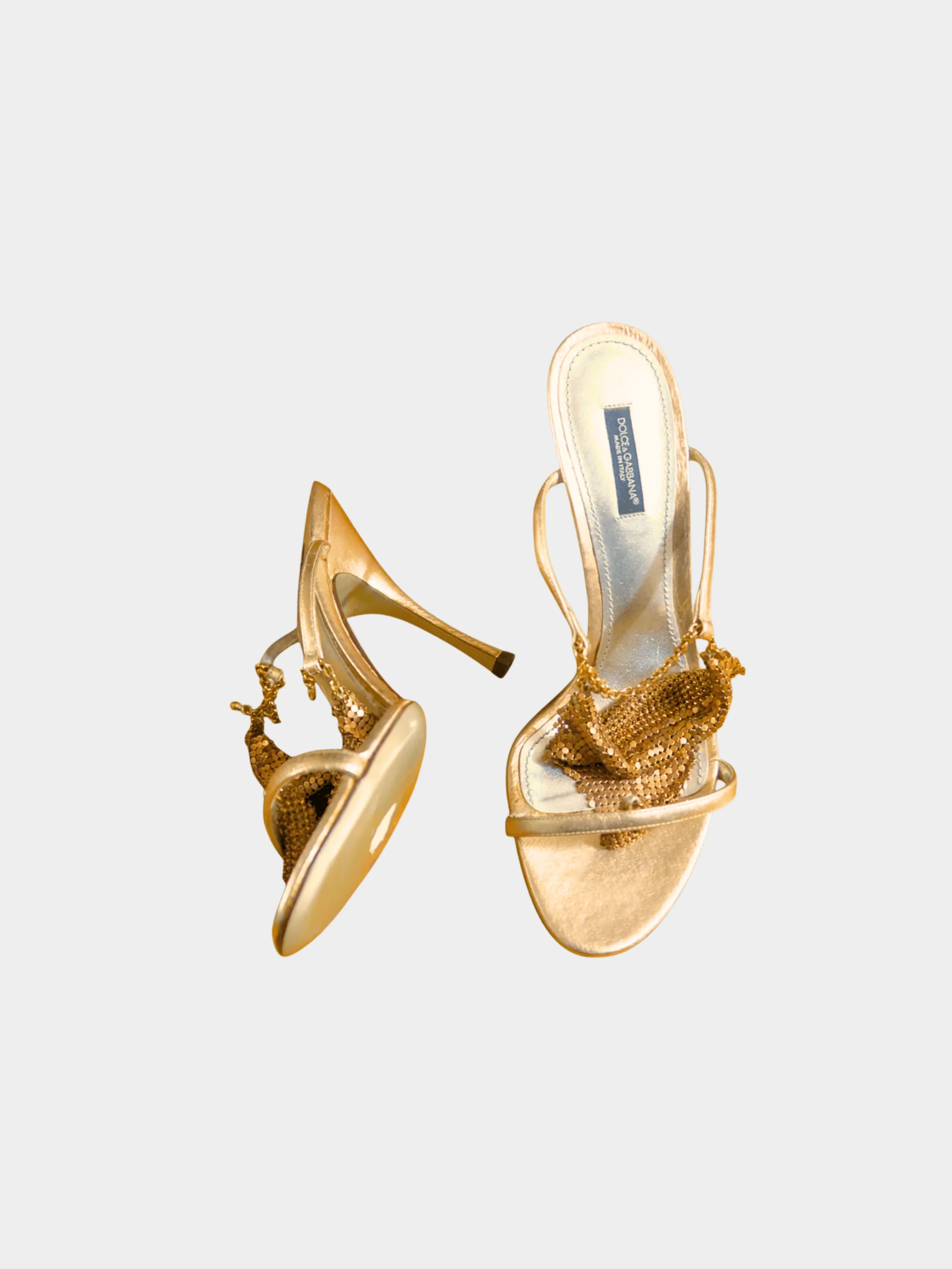Dolce and Gabbana 2000s Gold Mesh Chainmail Heels - Image 4