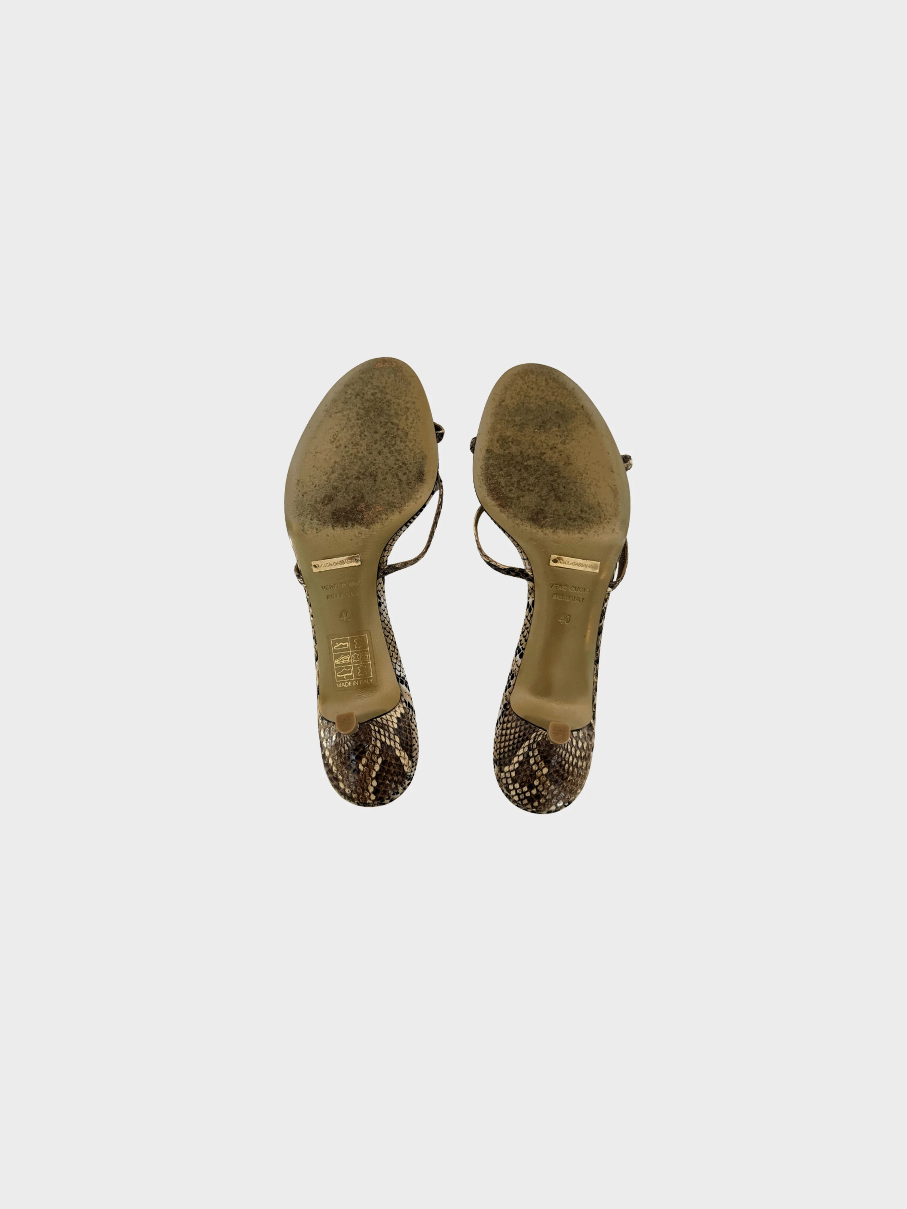 Dolce and Gabbana 2000s Heart-Accented Snakeskin Print Sandals - Image 3