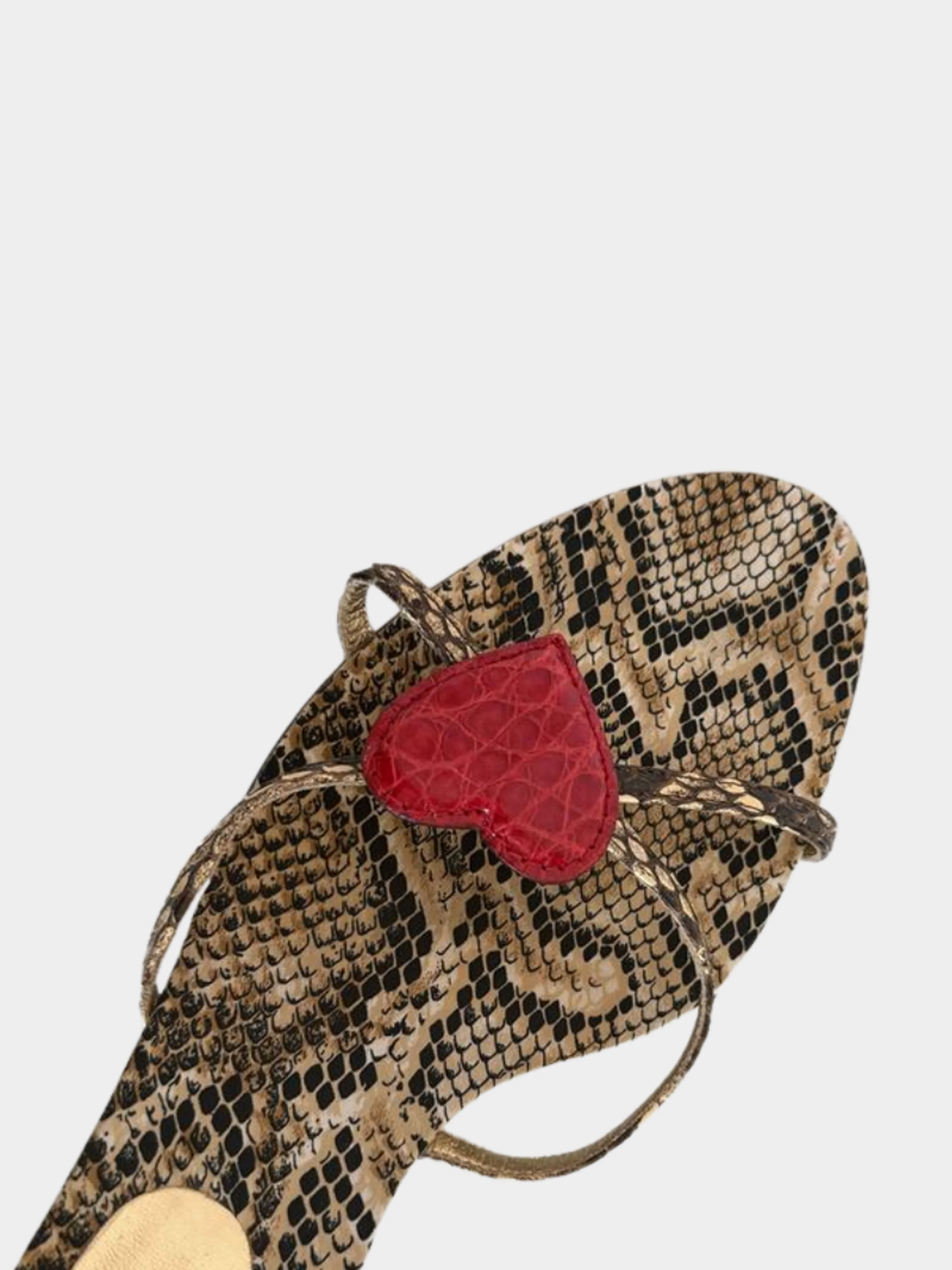 Dolce and Gabbana 2000s Heart-Accented Snakeskin Print Sandals - Image 4