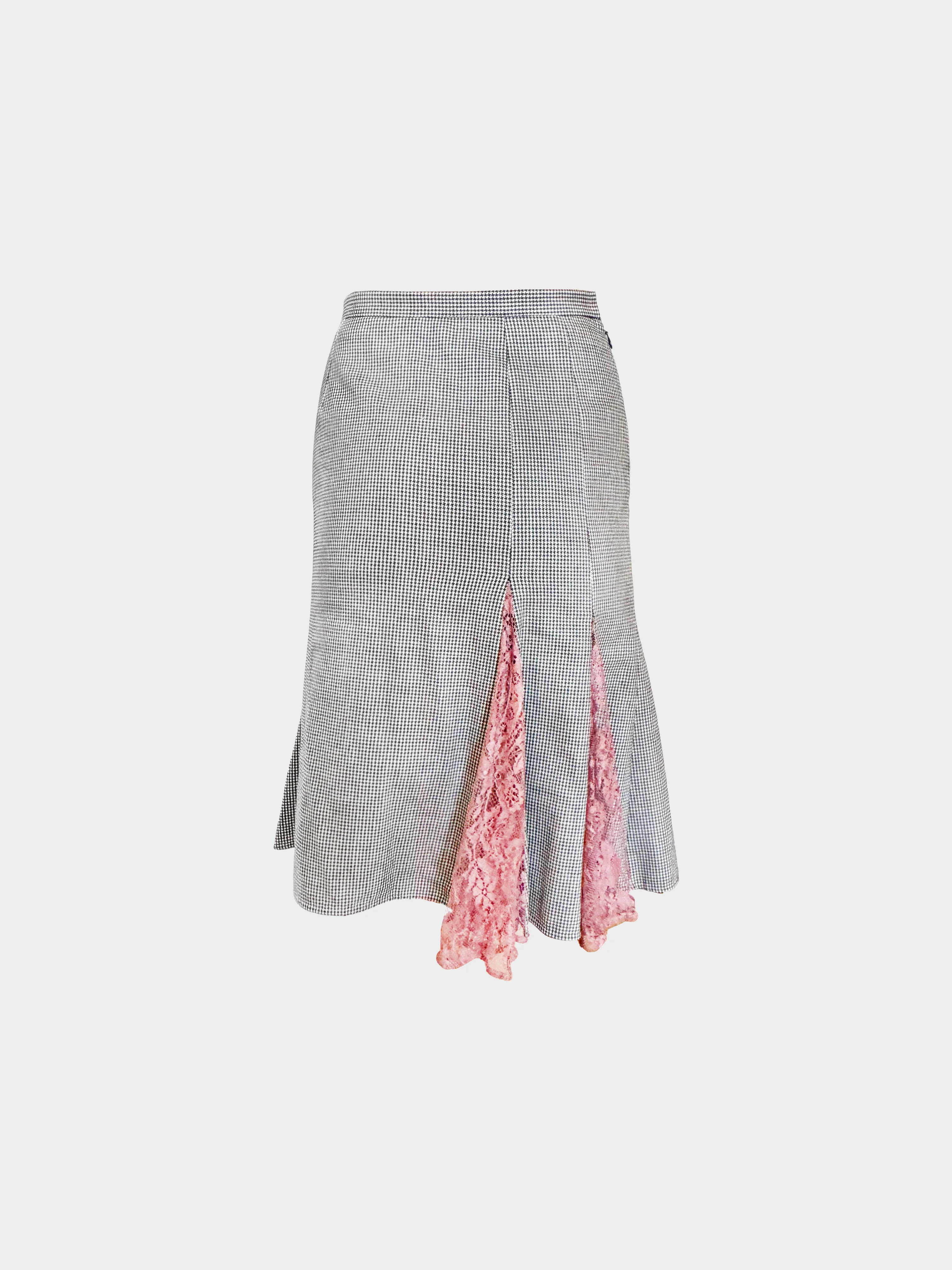 Dolce and Gabbana 2000s Houndstooth Lace Paneled Skirt - Image 2