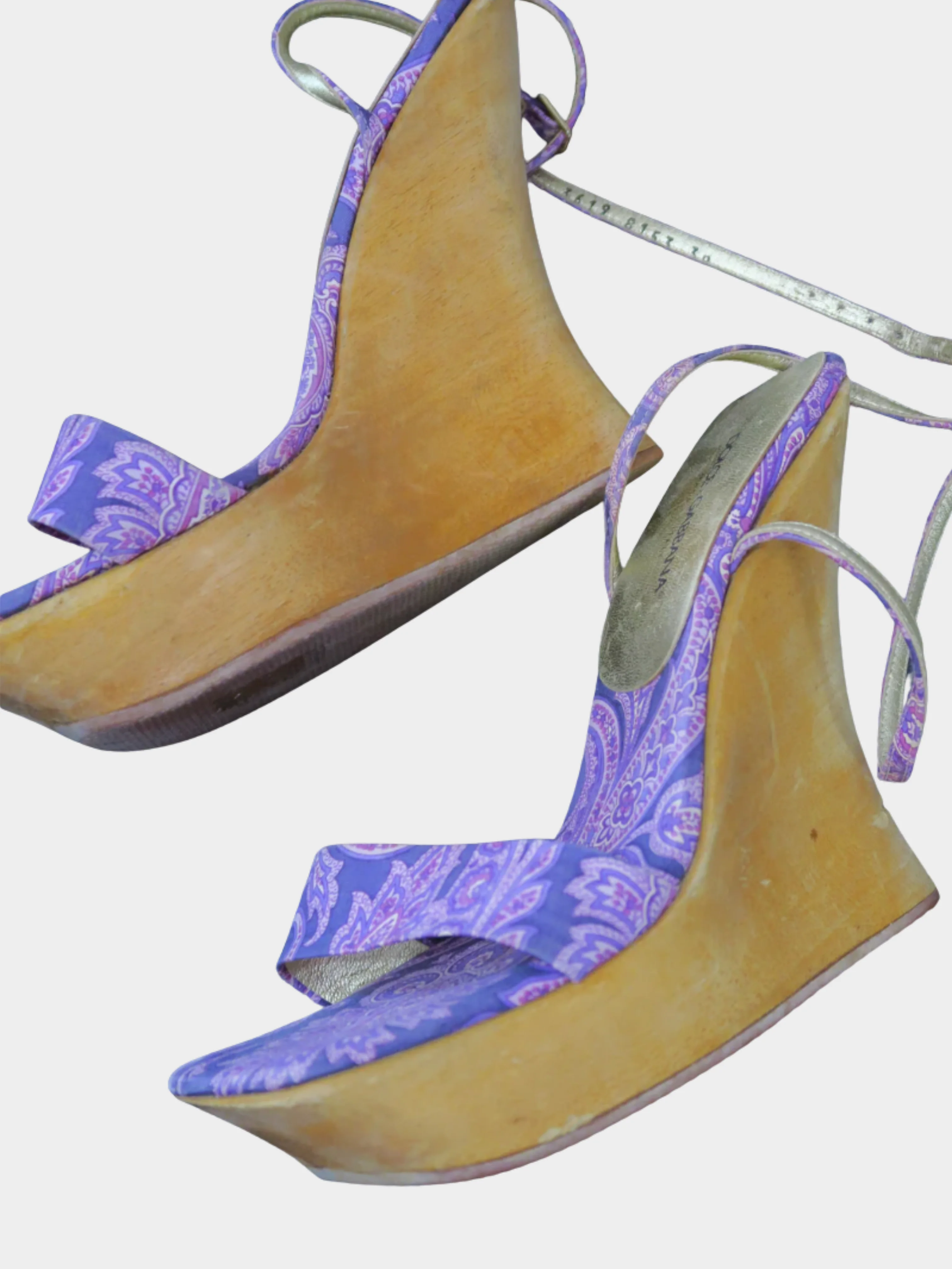 Dolce and Gabbana 2000s Purple Bandana Print Wooden Heels - Image 3