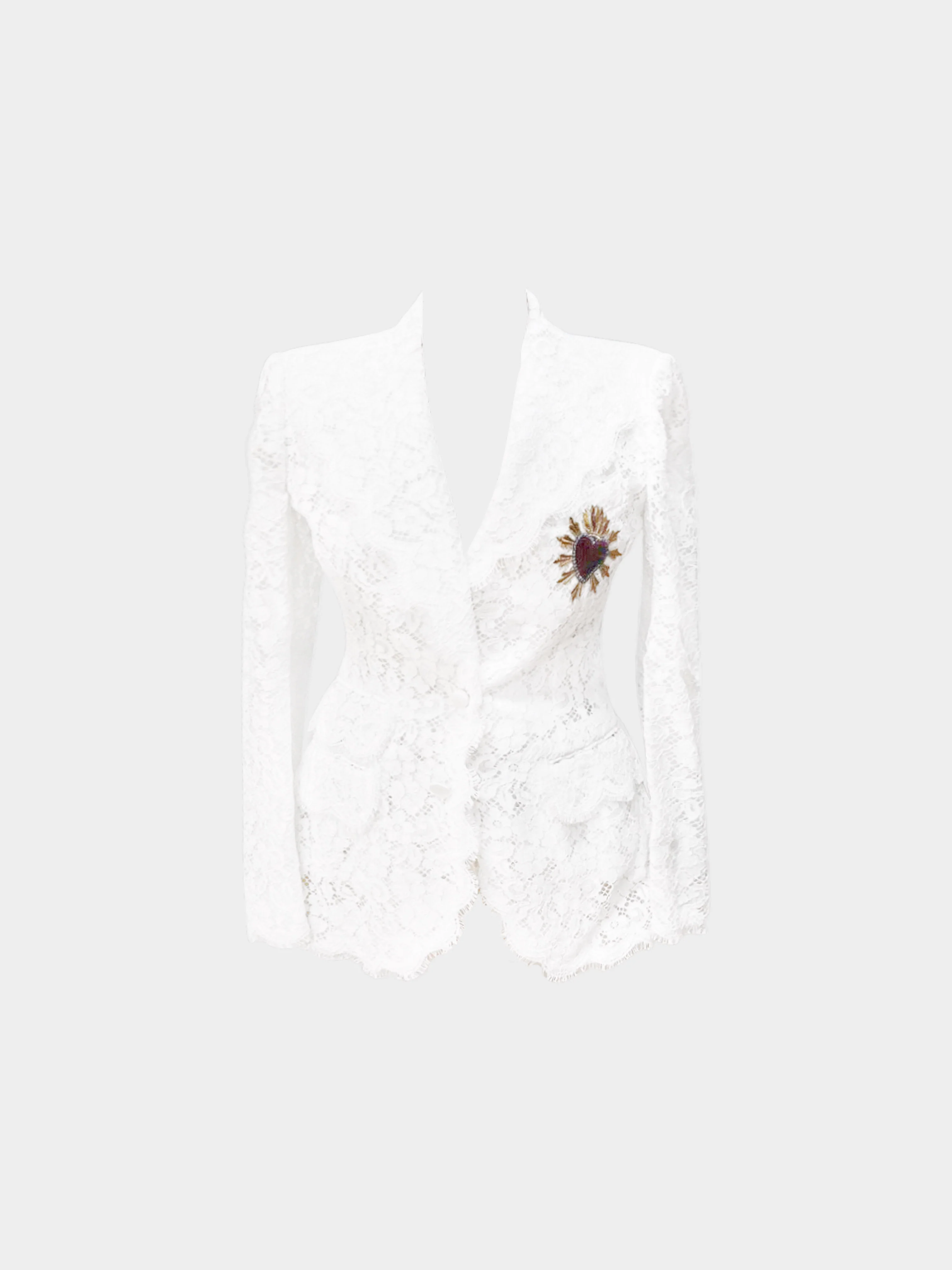 Dolce and Gabbana 2000s Rare White Lace Blazer with Heart Applique