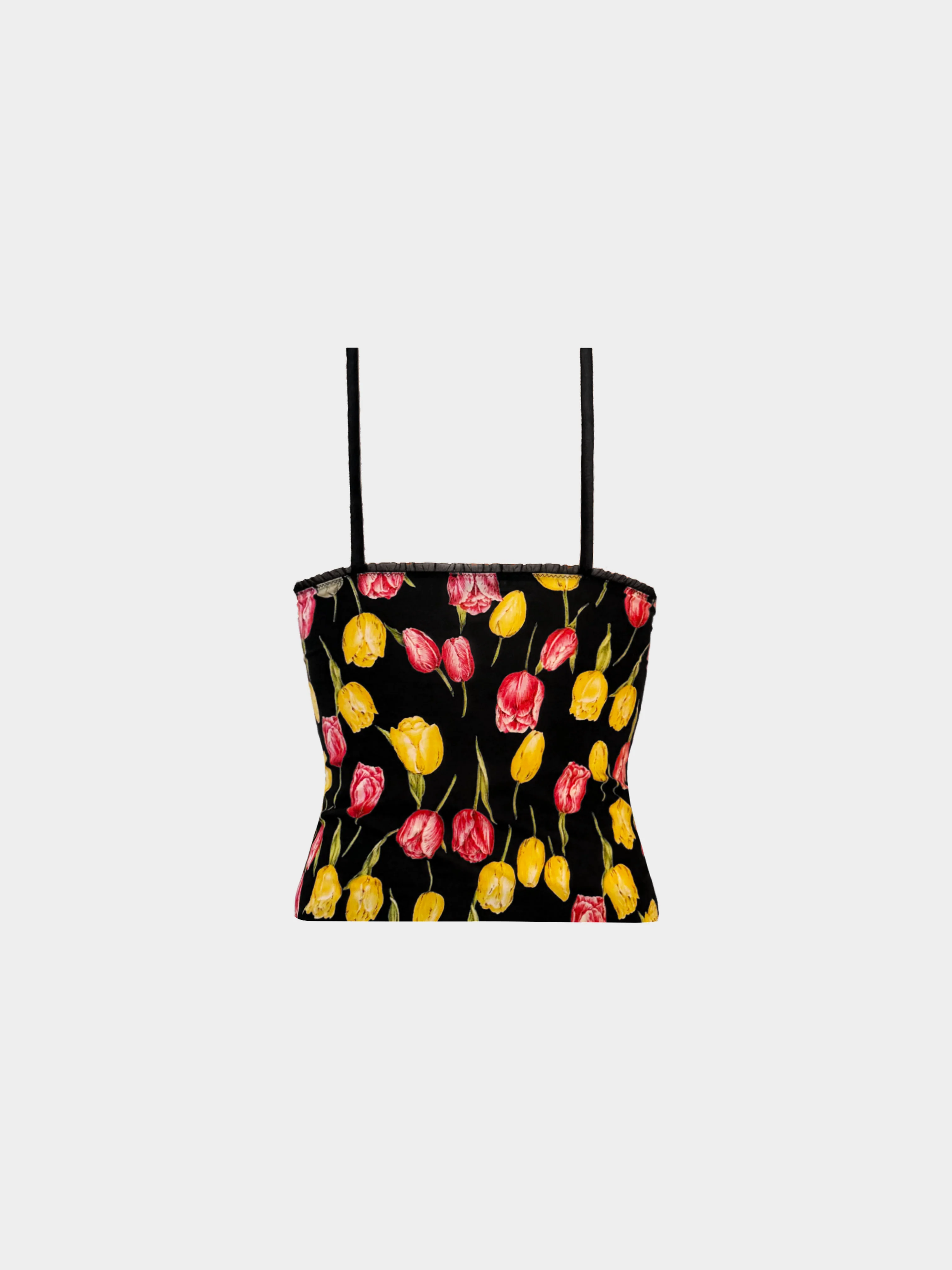 Dolce and Gabbana 2000s Yellow and Pink Tulips Printed Silk Cami Top - Image 2