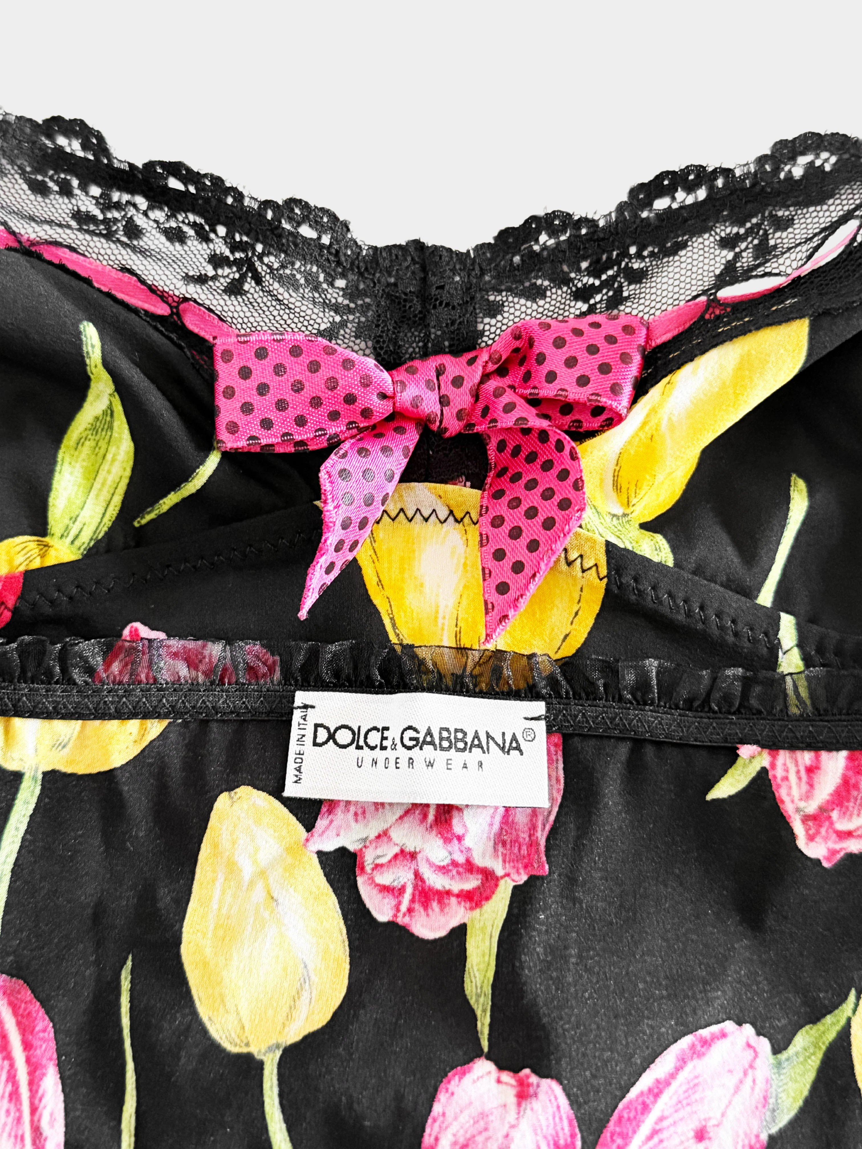 Dolce and Gabbana 2000s Yellow and Pink Tulips Printed Silk Cami Top - Image 3