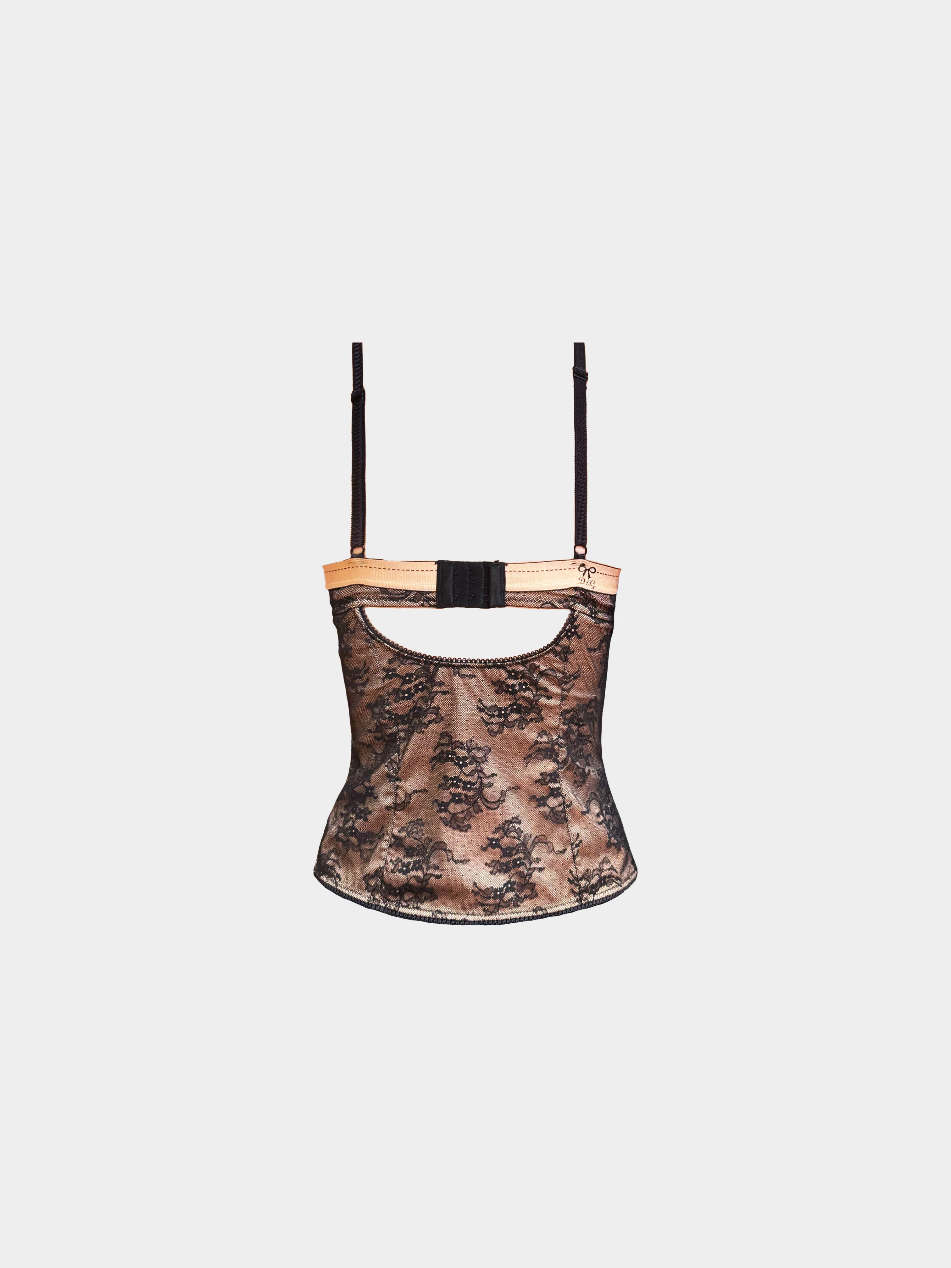 Dolce and Gabbana 2002 Black and Beige Sheer Lace Corset Top - Image 2