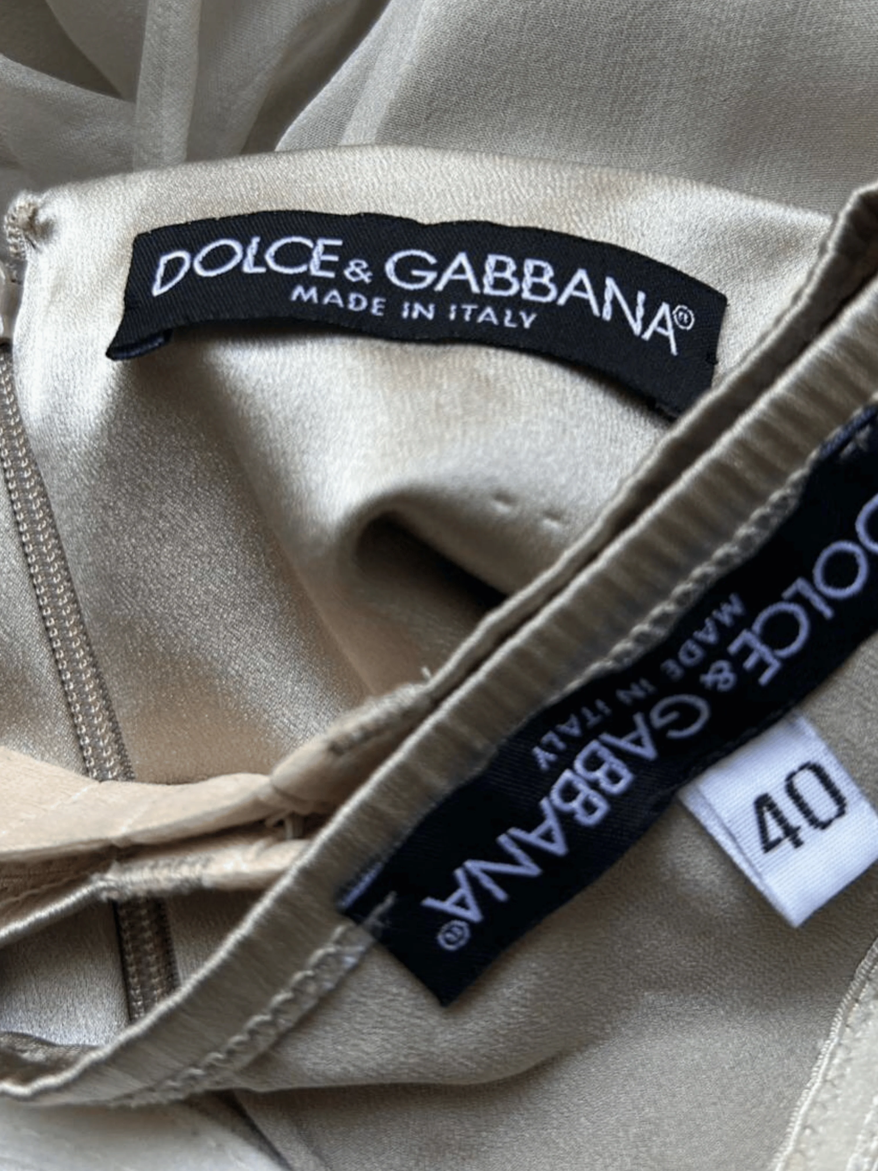 Dolce and Gabbana 2003-2004 Beige Silk Floral Detail Evening Dress - Image 4