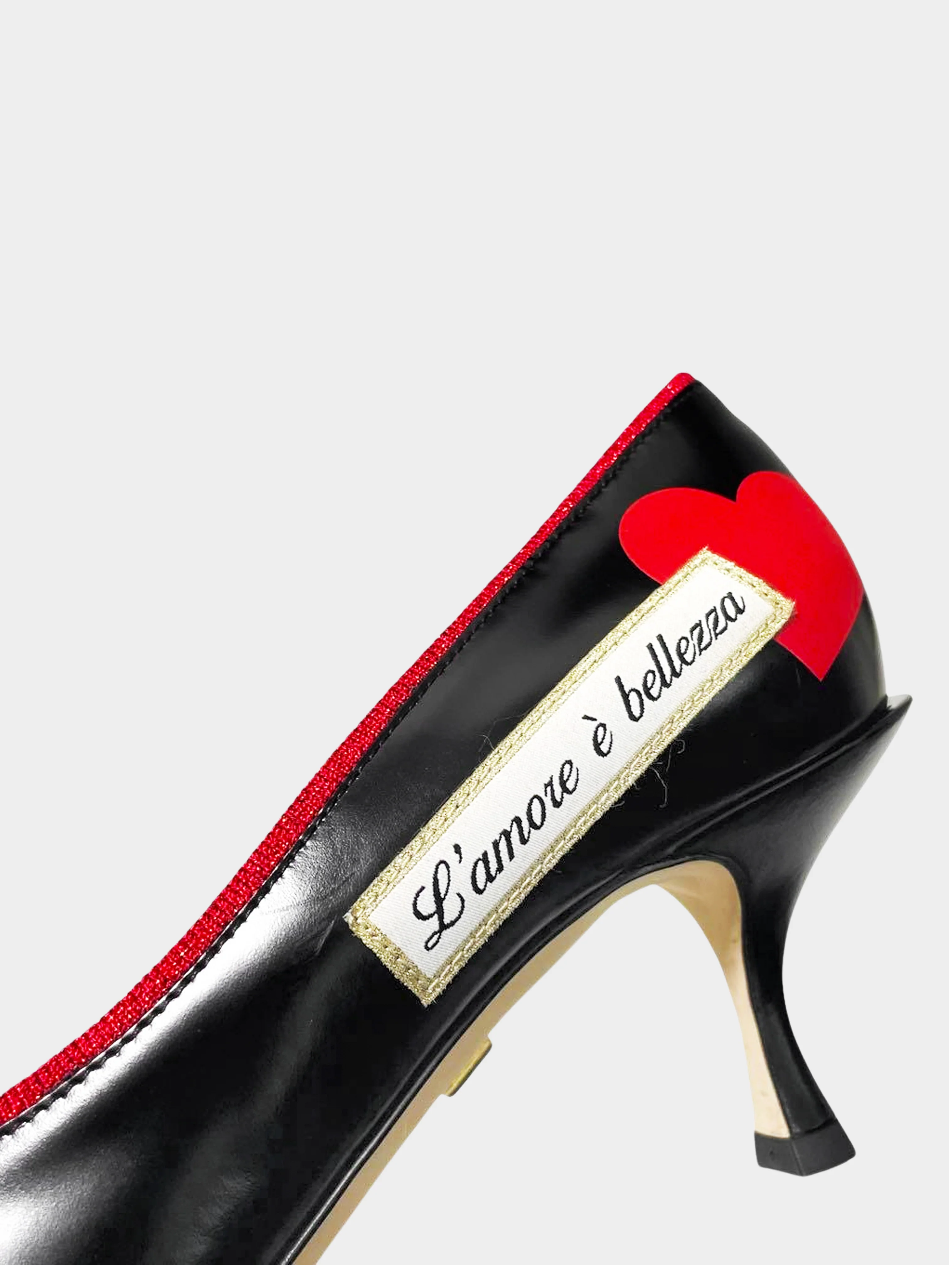 Dolce and Gabbana 2020s Black Leather L'amore e Bellezza Pumps - Image 4