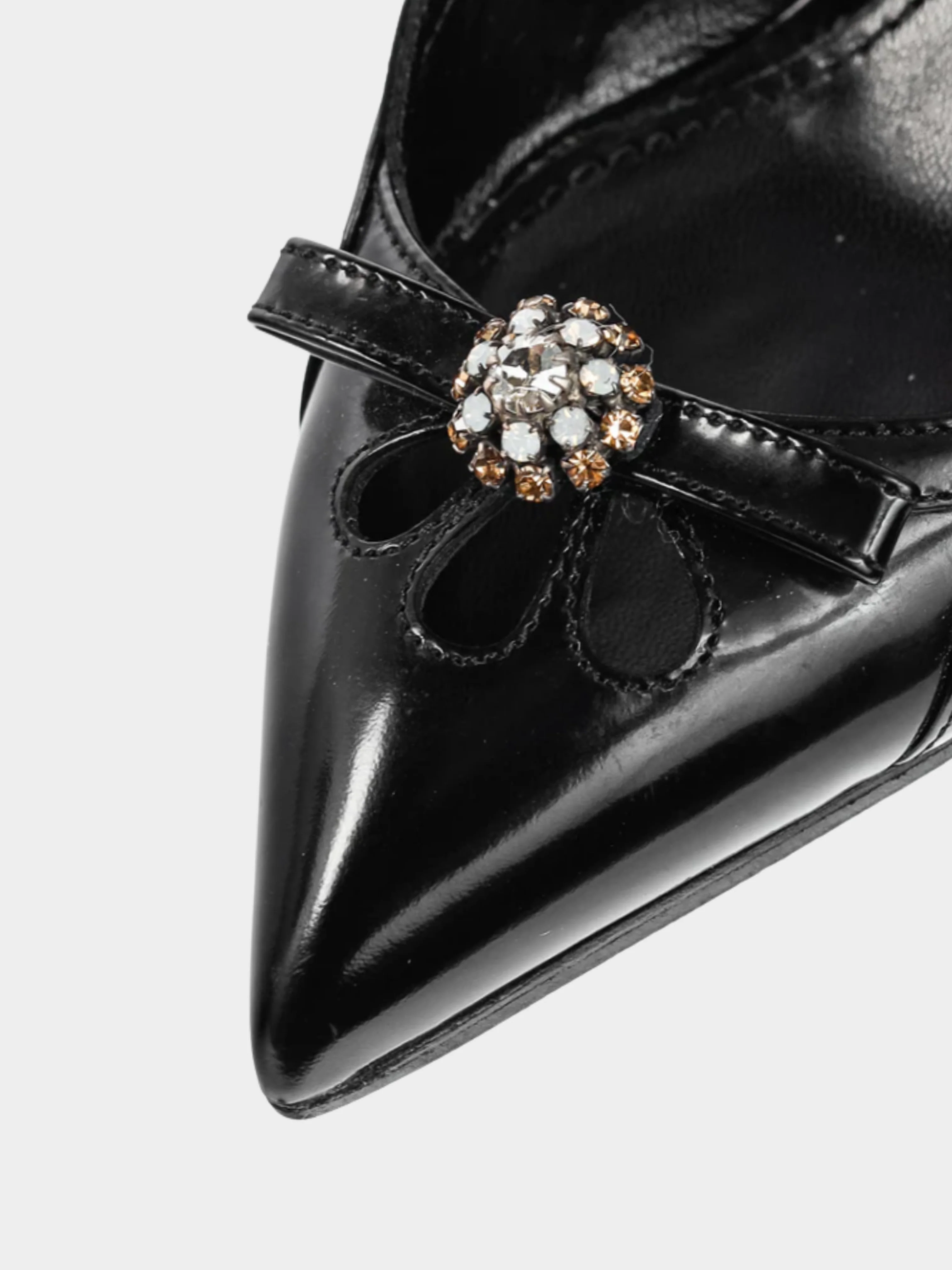 Dolce and Gabbana 2010s Black Patent-Leather Embellished Slingback Pointed-Toe Heels - Image 4