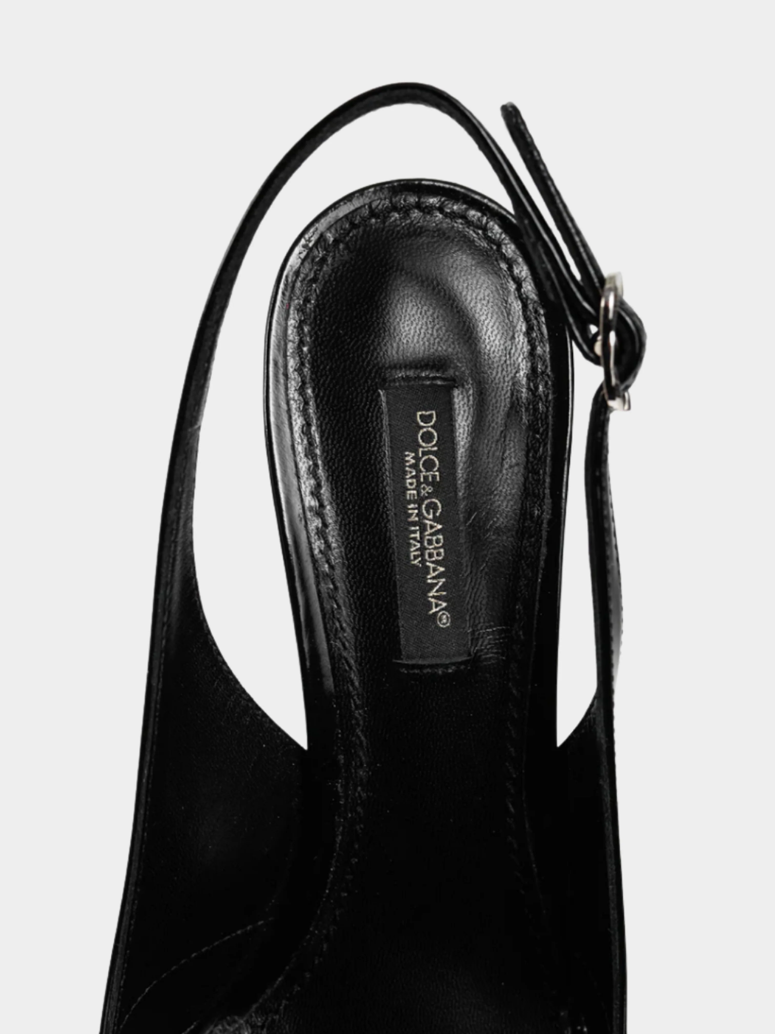 Dolce and Gabbana 2010s Black Patent-Leather Embellished Slingback Pointed-Toe Heels - Image 6