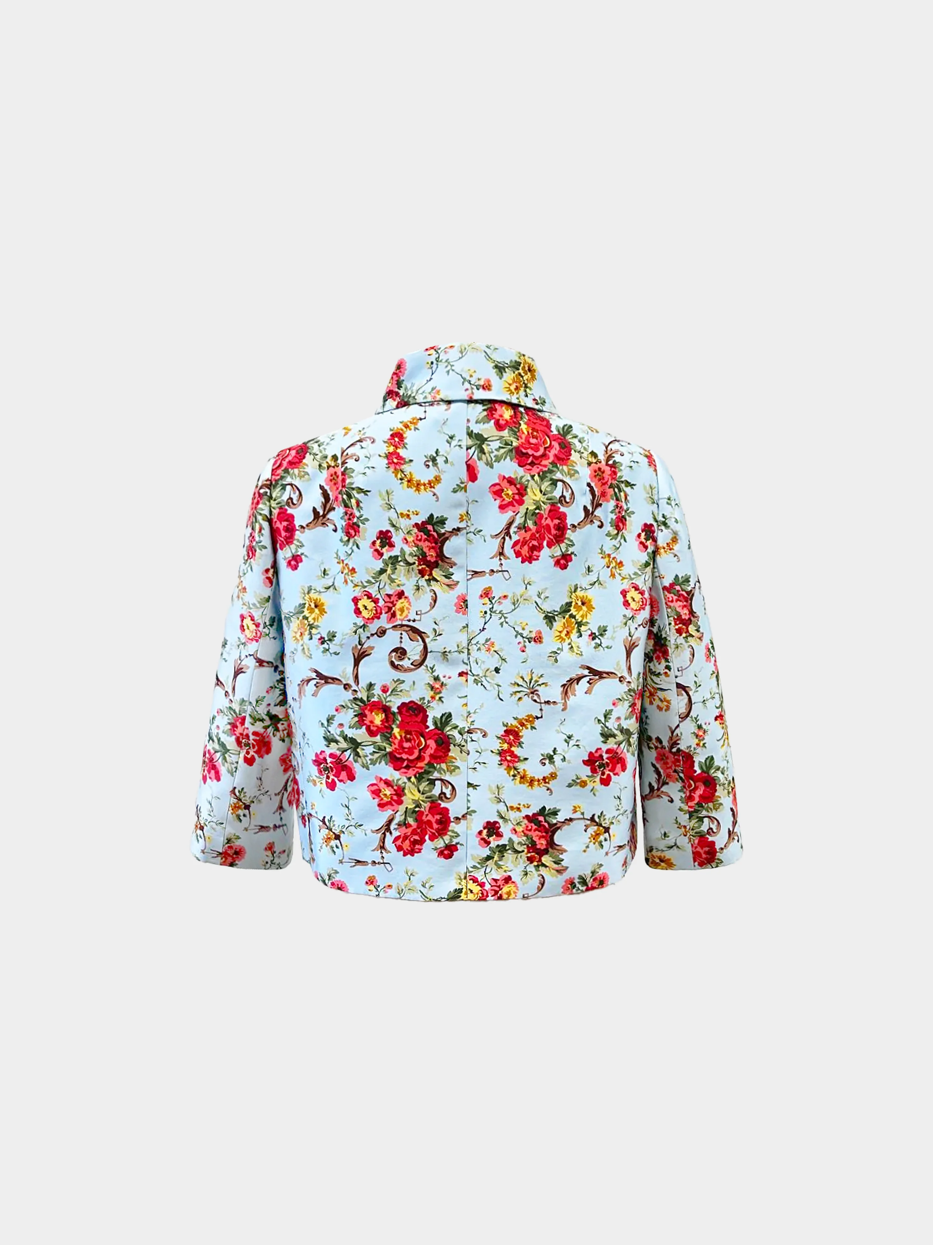 Dolce and Gabbana 2010s Blue Floral Print Silk Cropped Jacket - Image 2