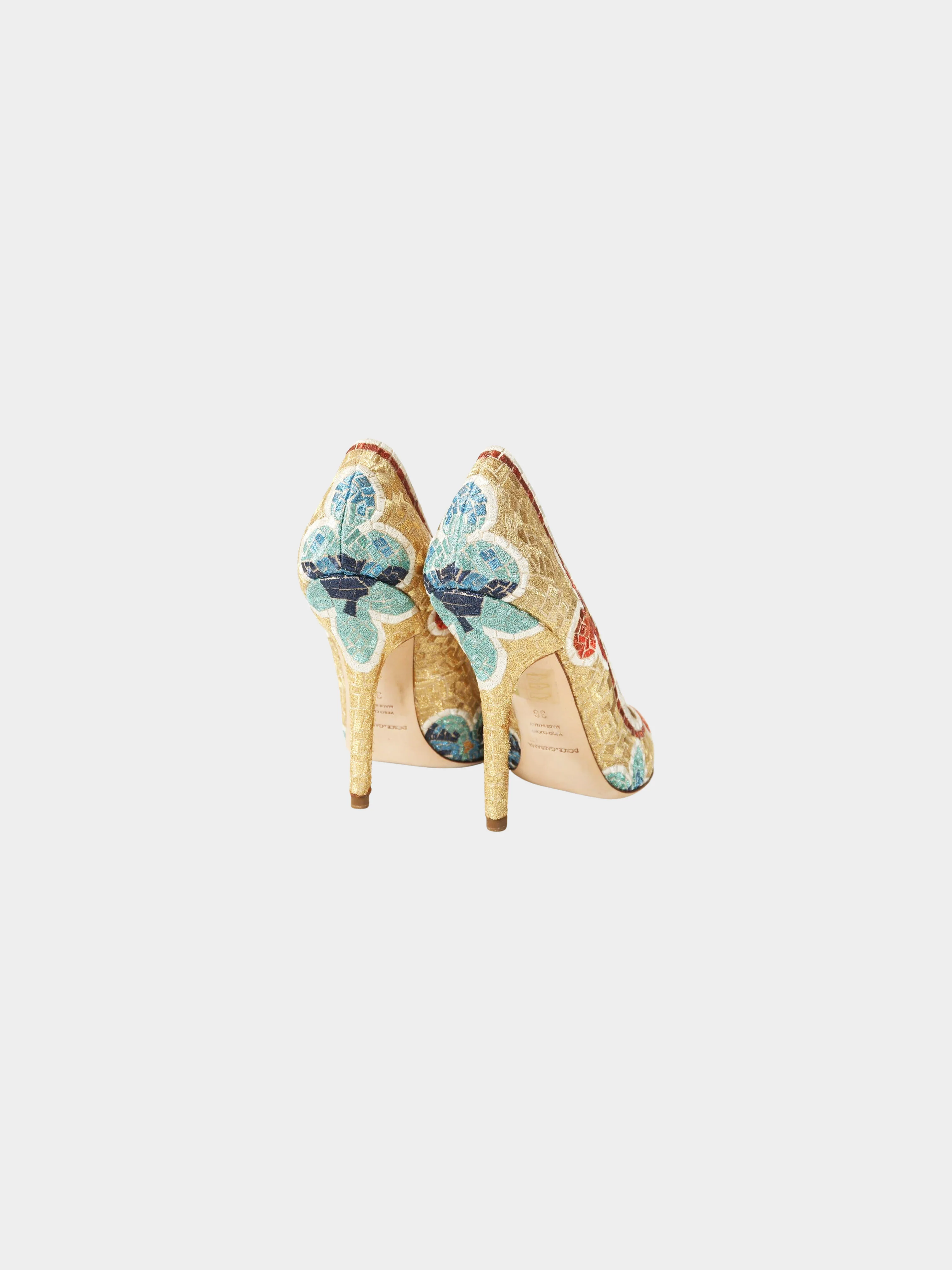 Dolce and Gabbana 2010s Multicolor Floral Embroidered Pumps - Image 3