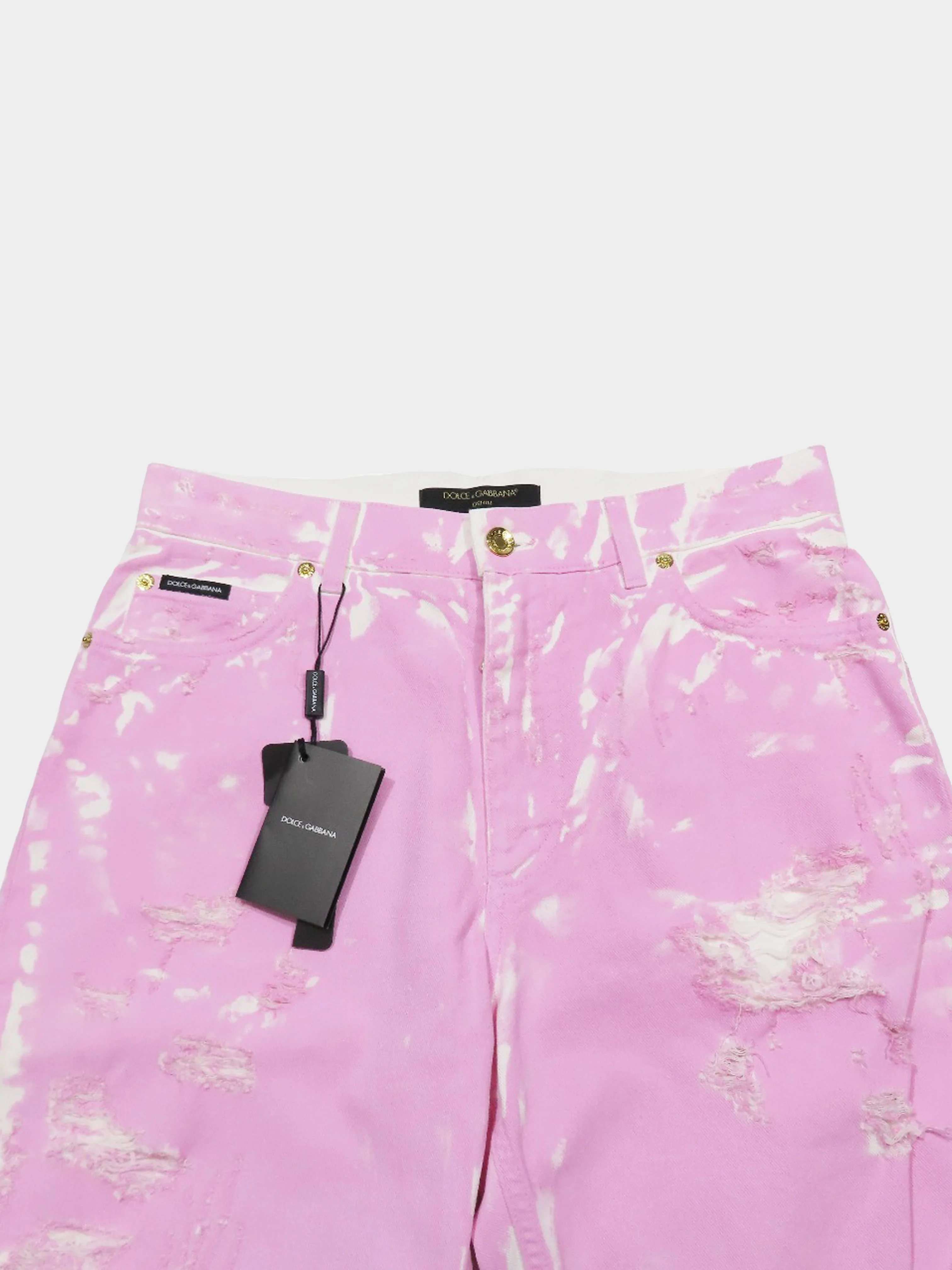 Dolce and Gabbana 2010s Pink Dyed Denim Distressed Pants - Image 3