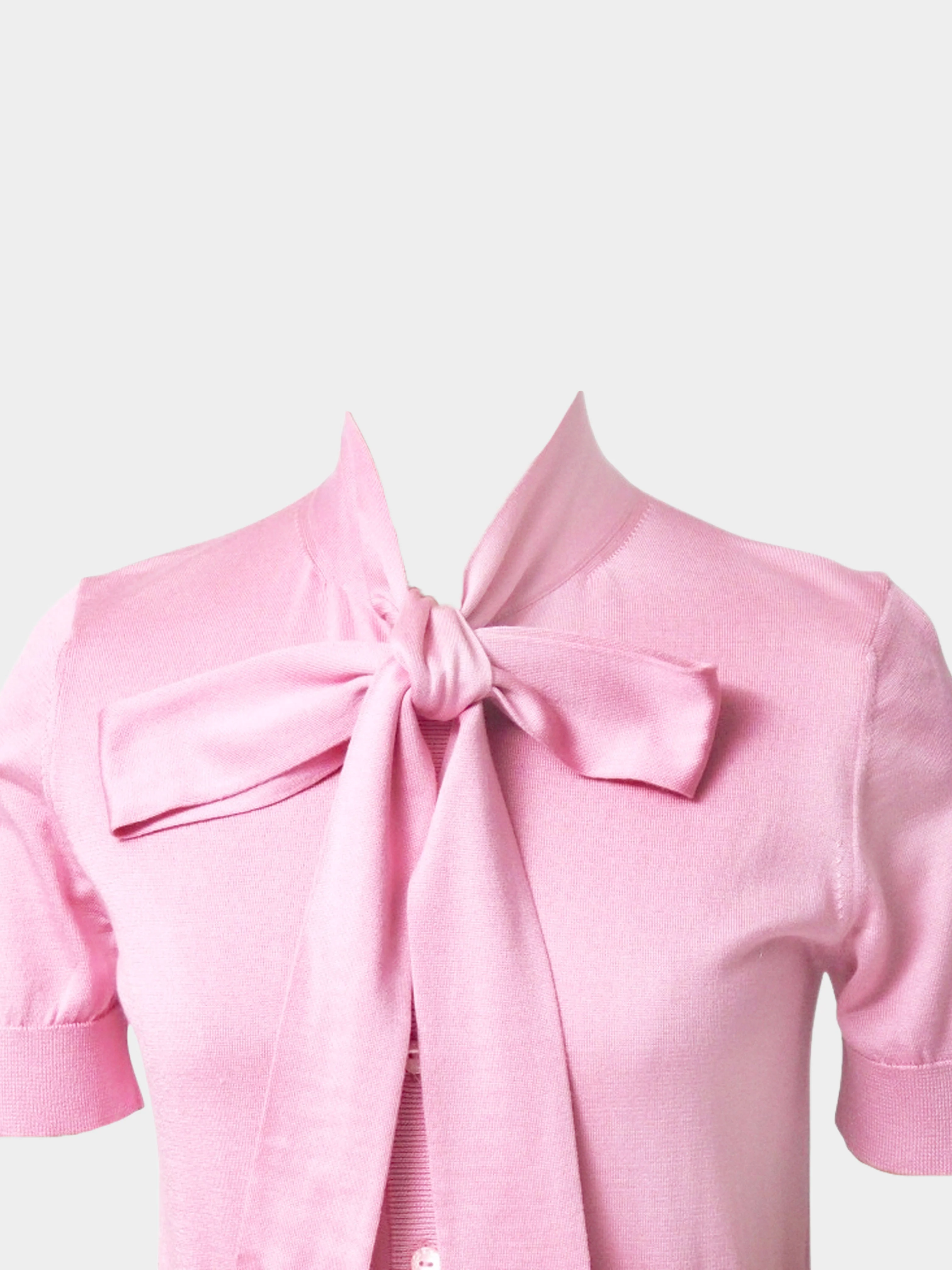 Dolce and Gabbana 2010s Pink Silk Ascot Collar Knit Top - Image 4