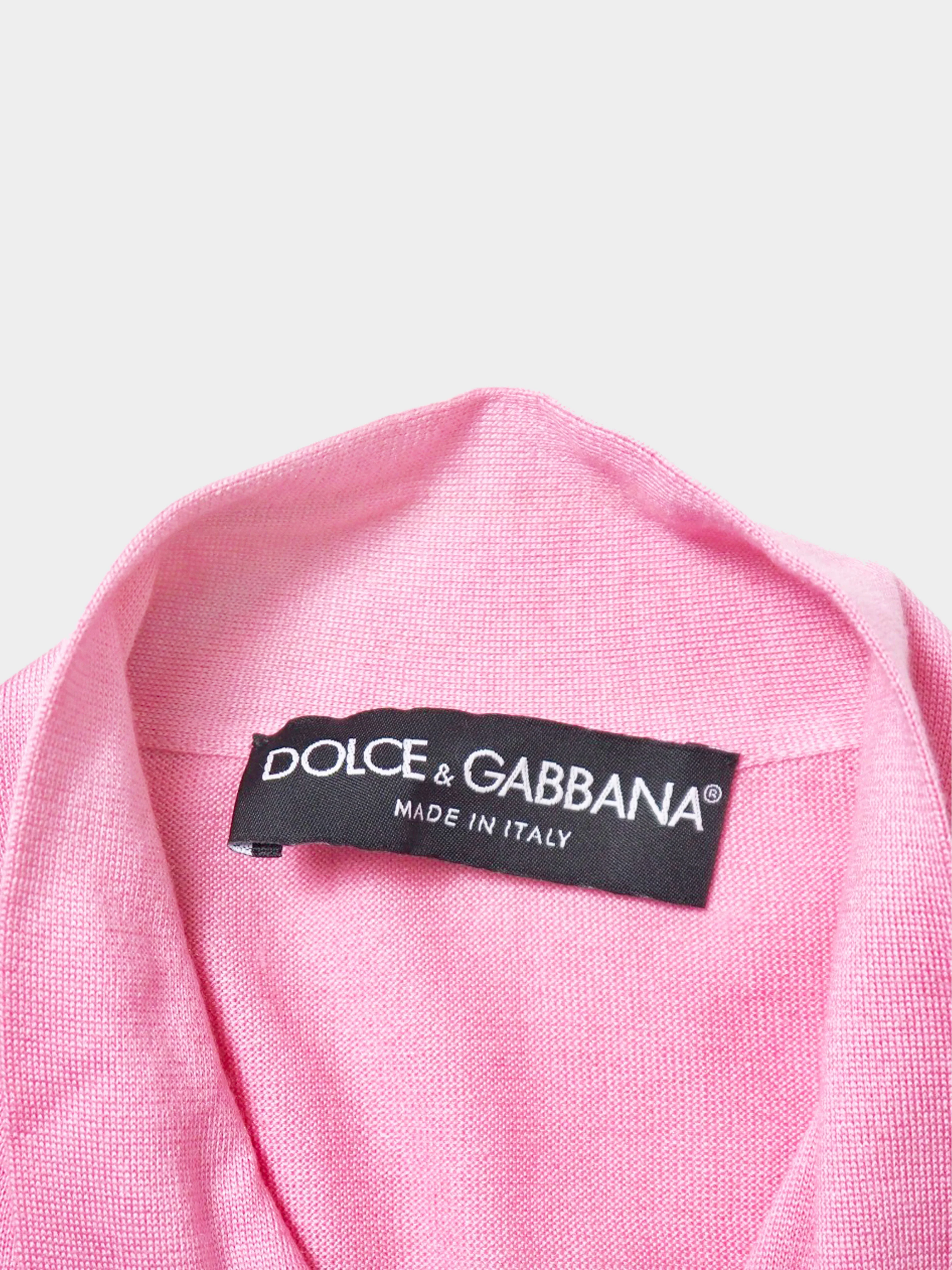 Dolce and Gabbana 2010s Pink Silk Ascot Collar Knit Top - Image 8