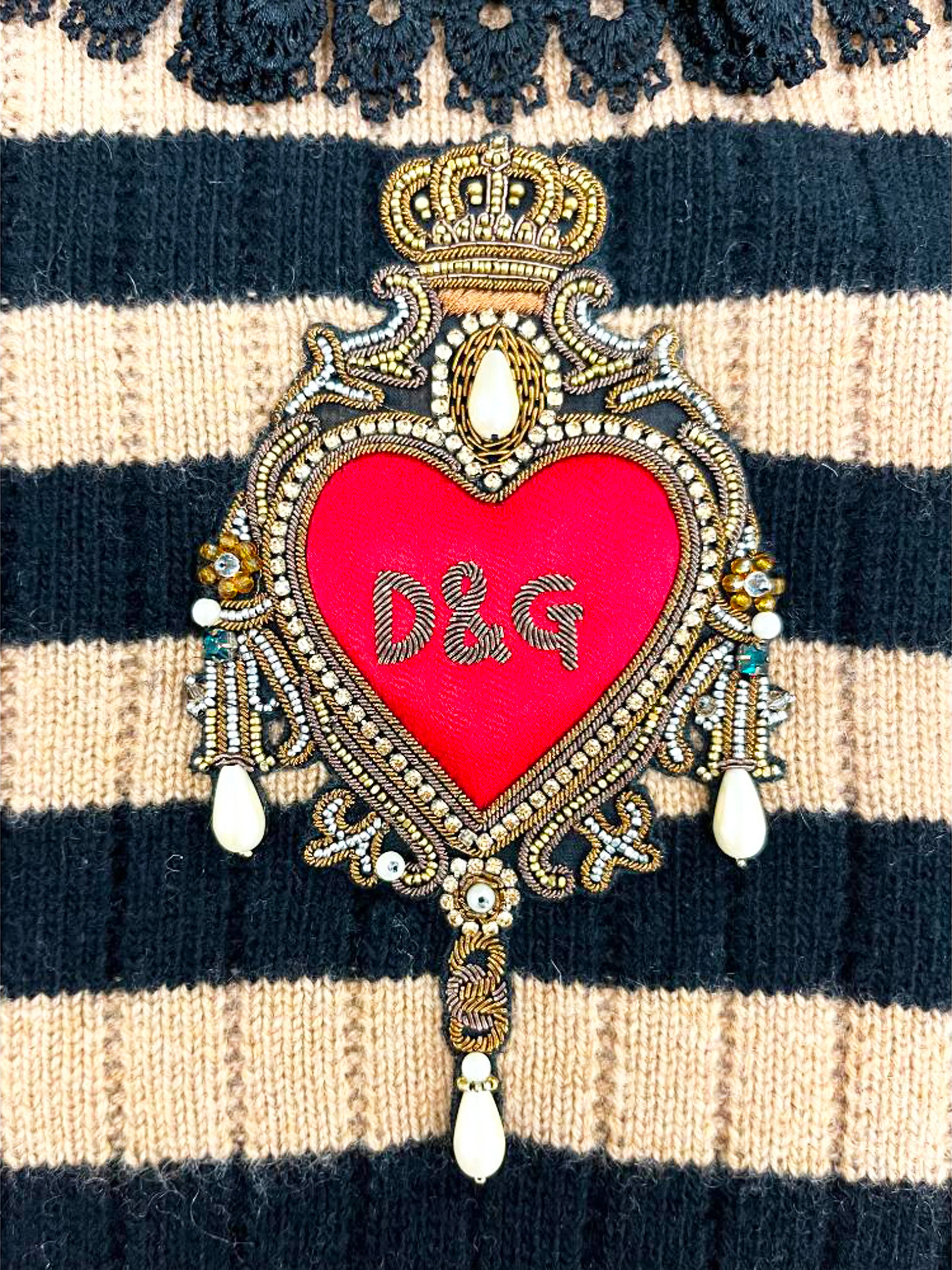 Dolce and Gabbana 2010s Striped Sacred Heart Knit Sweater - Image 3