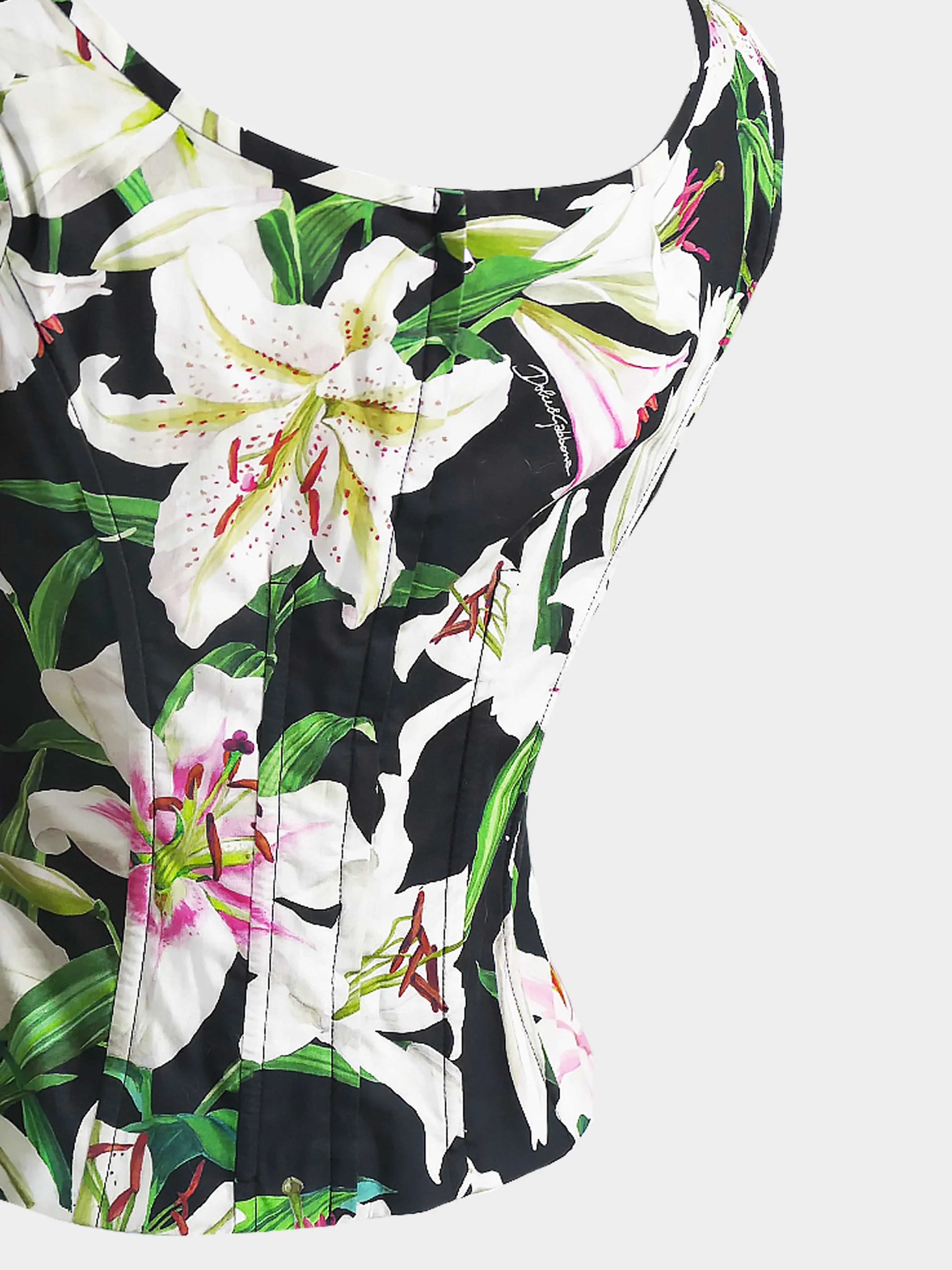 Dolce and Gabbana 2019 Black Lily-print Lace-up Corset Top - Image 2