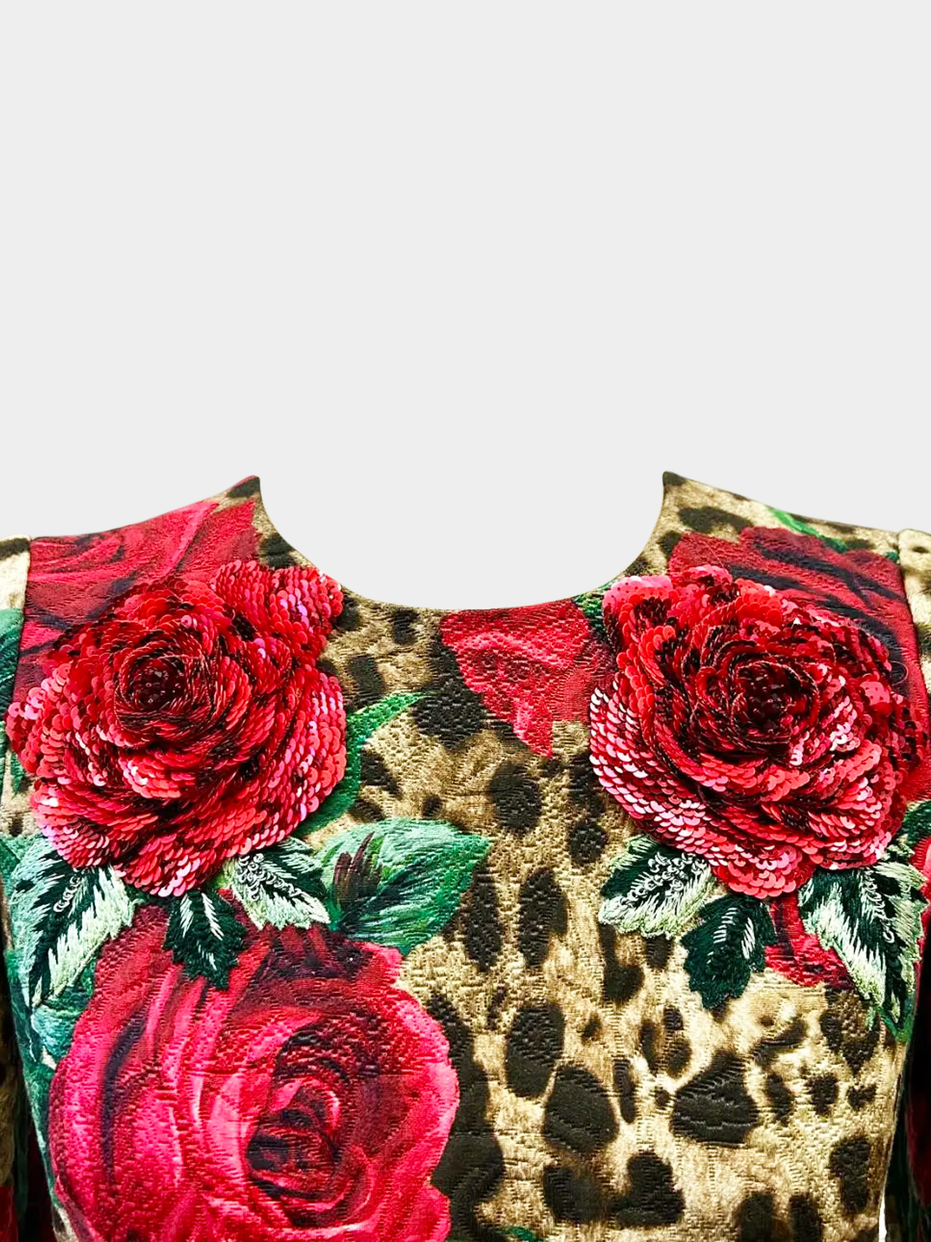Dolce and Gabbana 2019 Leopard and Roses Brocade Print Dress - Image 3