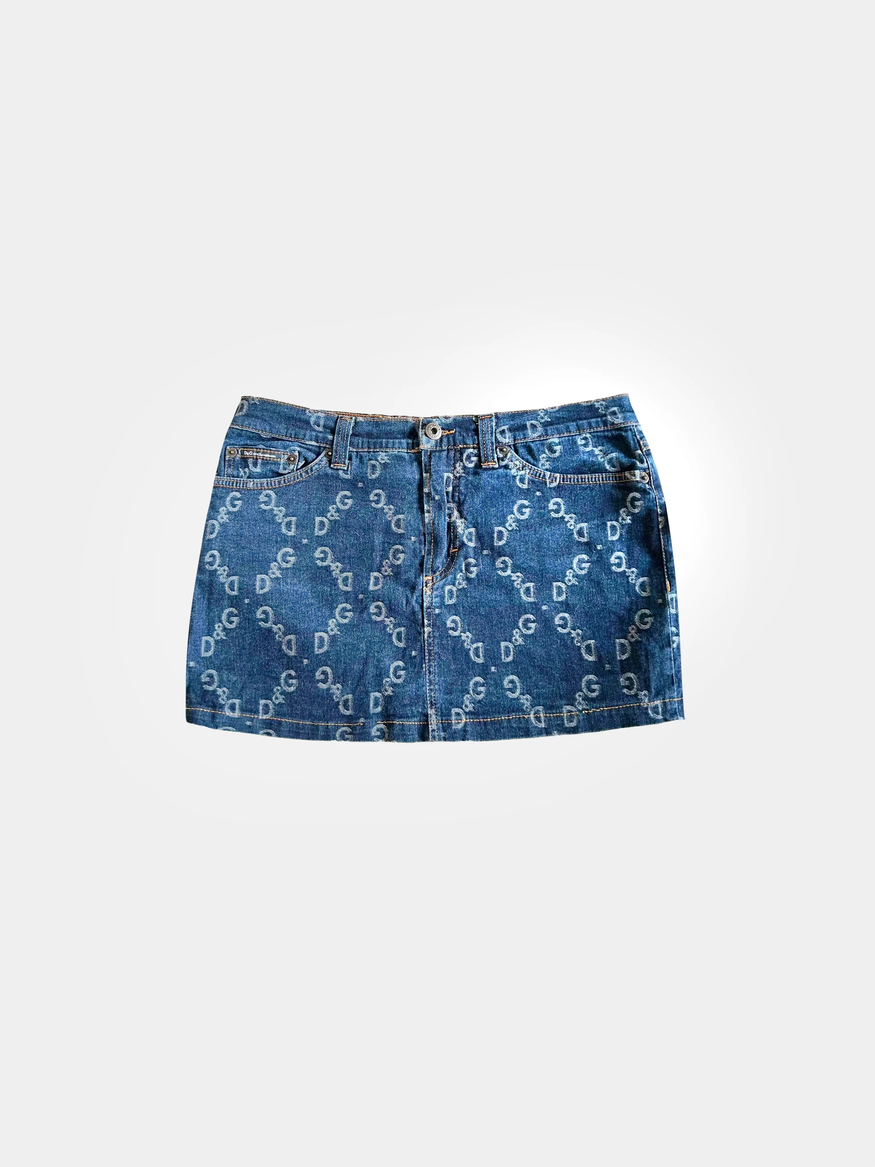 Dolce and Gabbana D&G 2000s Monogram Denim Miniskirt