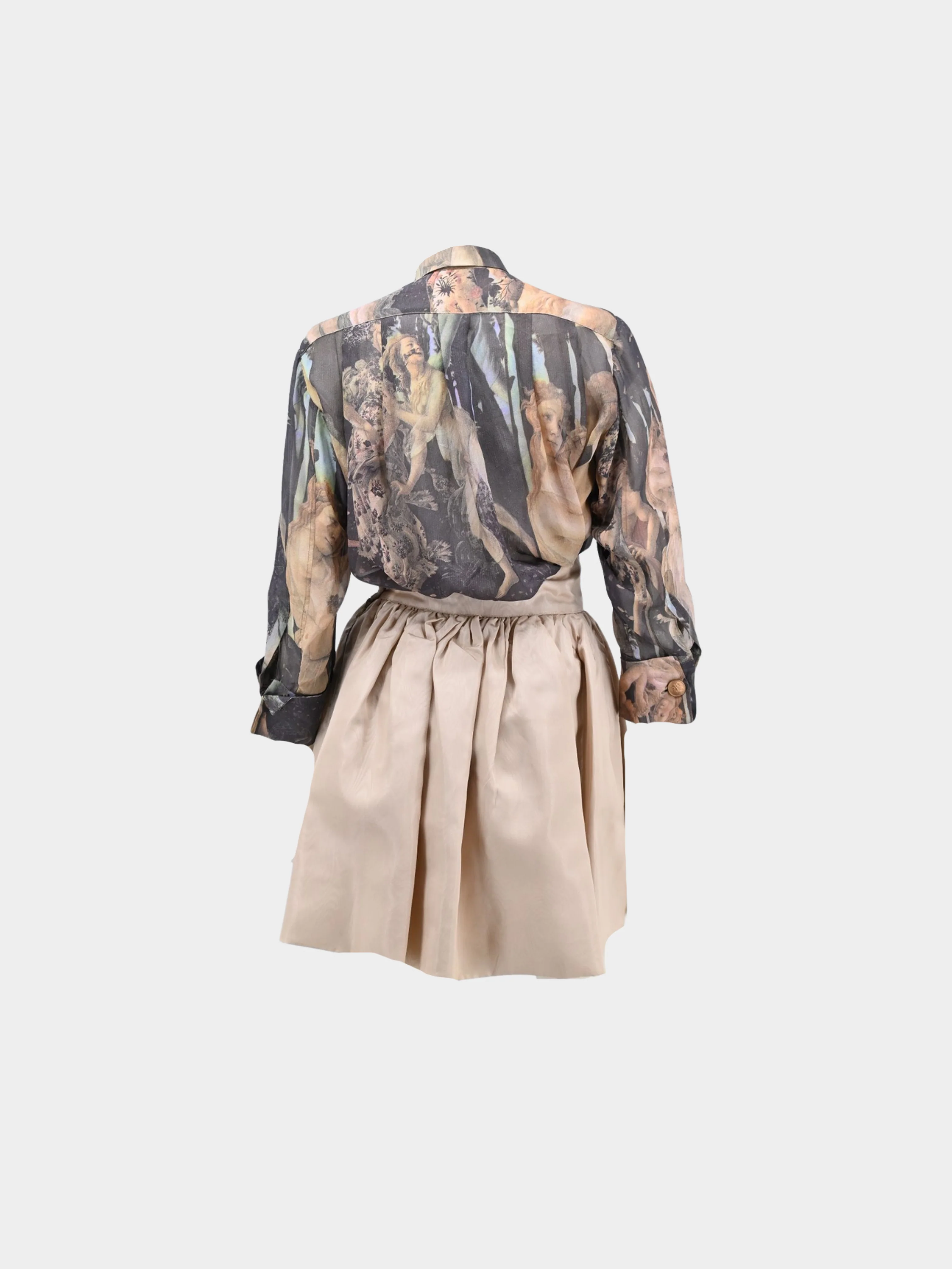 Dolce and Gabbana SS 1993 Printed Crepe Chiffon Button Down and Beige Skirt Set - Image 2