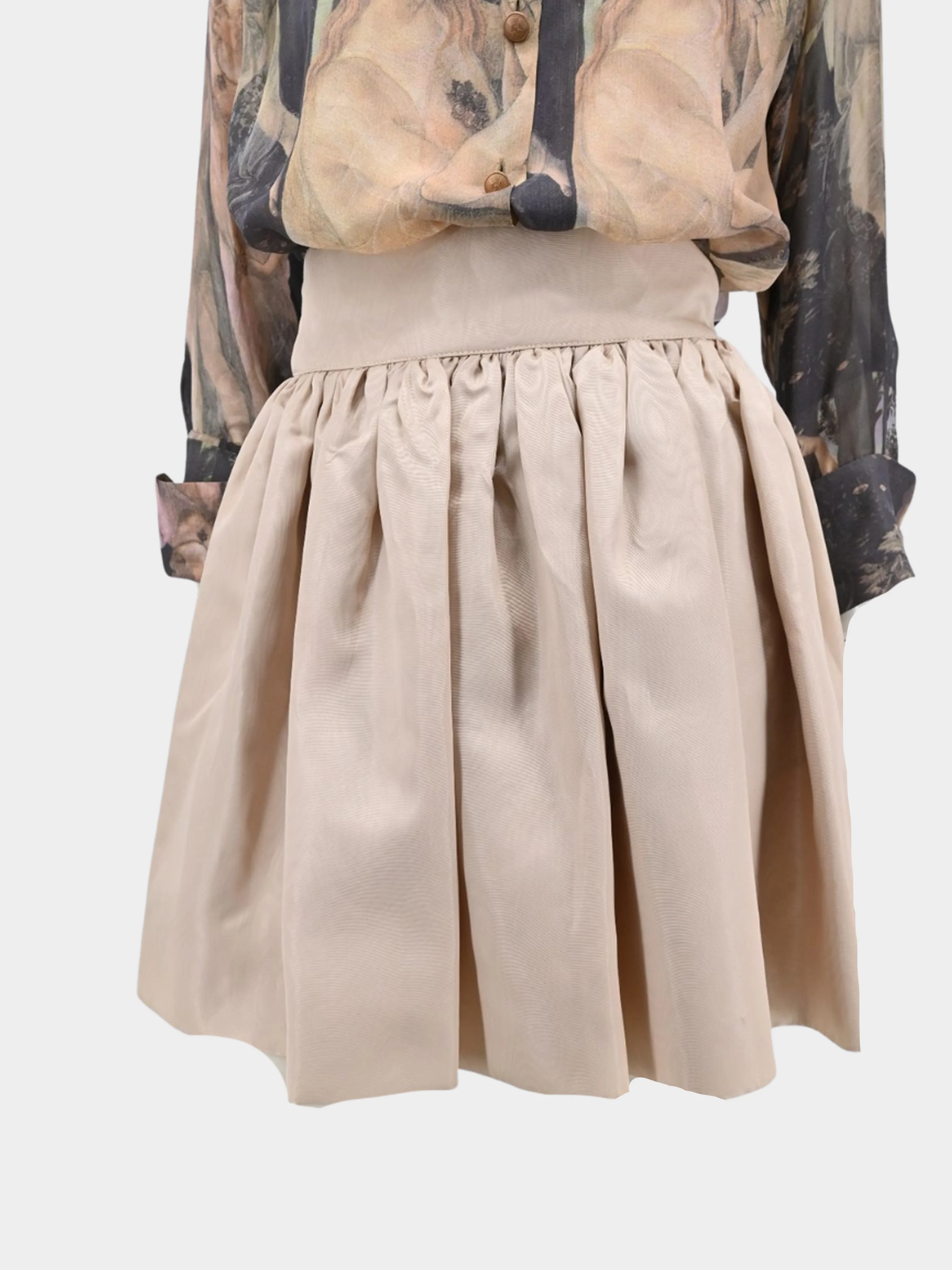 Dolce and Gabbana SS 1993 Printed Crepe Chiffon Button Down and Beige Skirt Set - Image 4