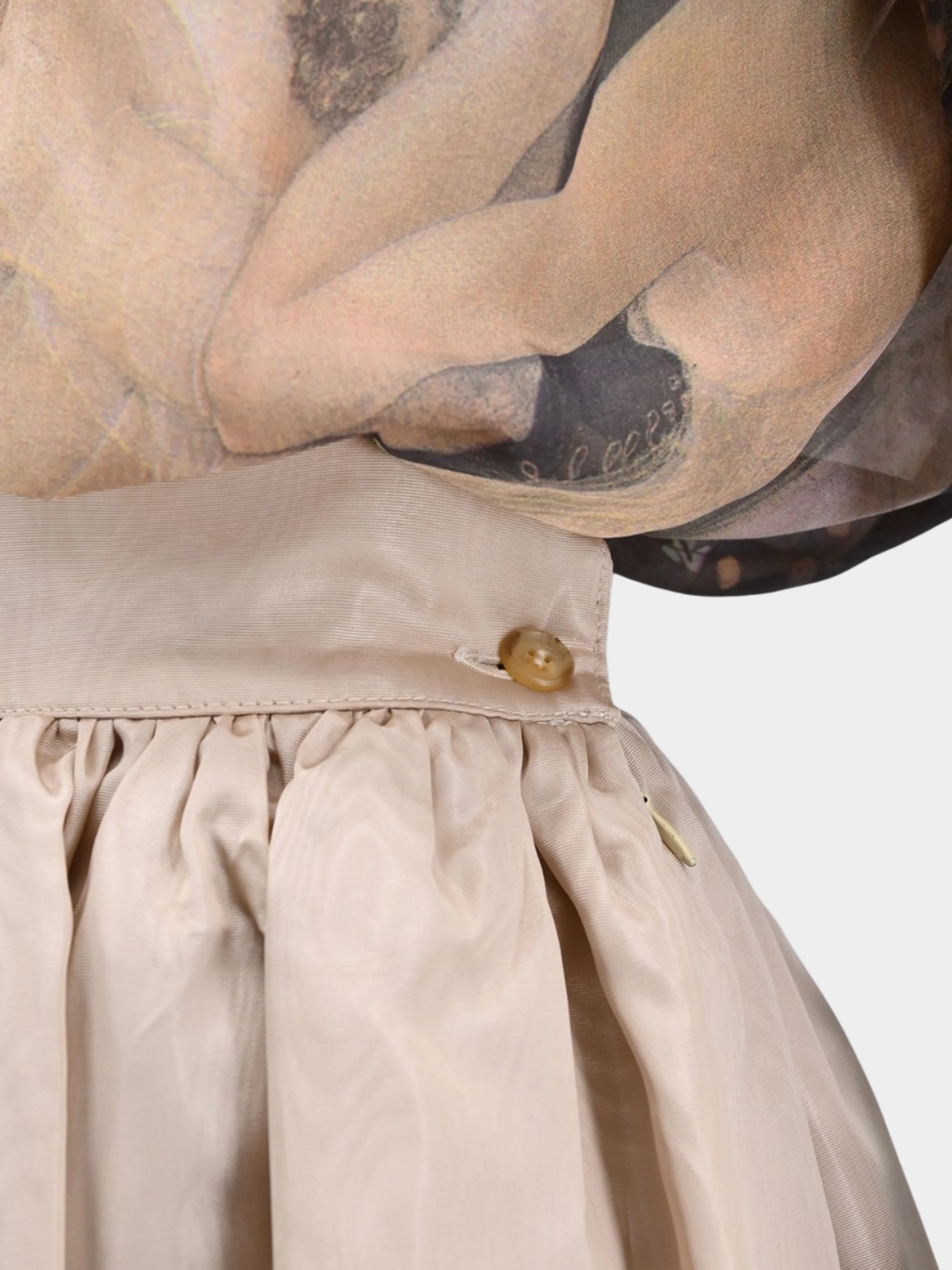 Dolce and Gabbana SS 1993 Printed Crepe Chiffon Button Down and Beige Skirt Set - Image 7