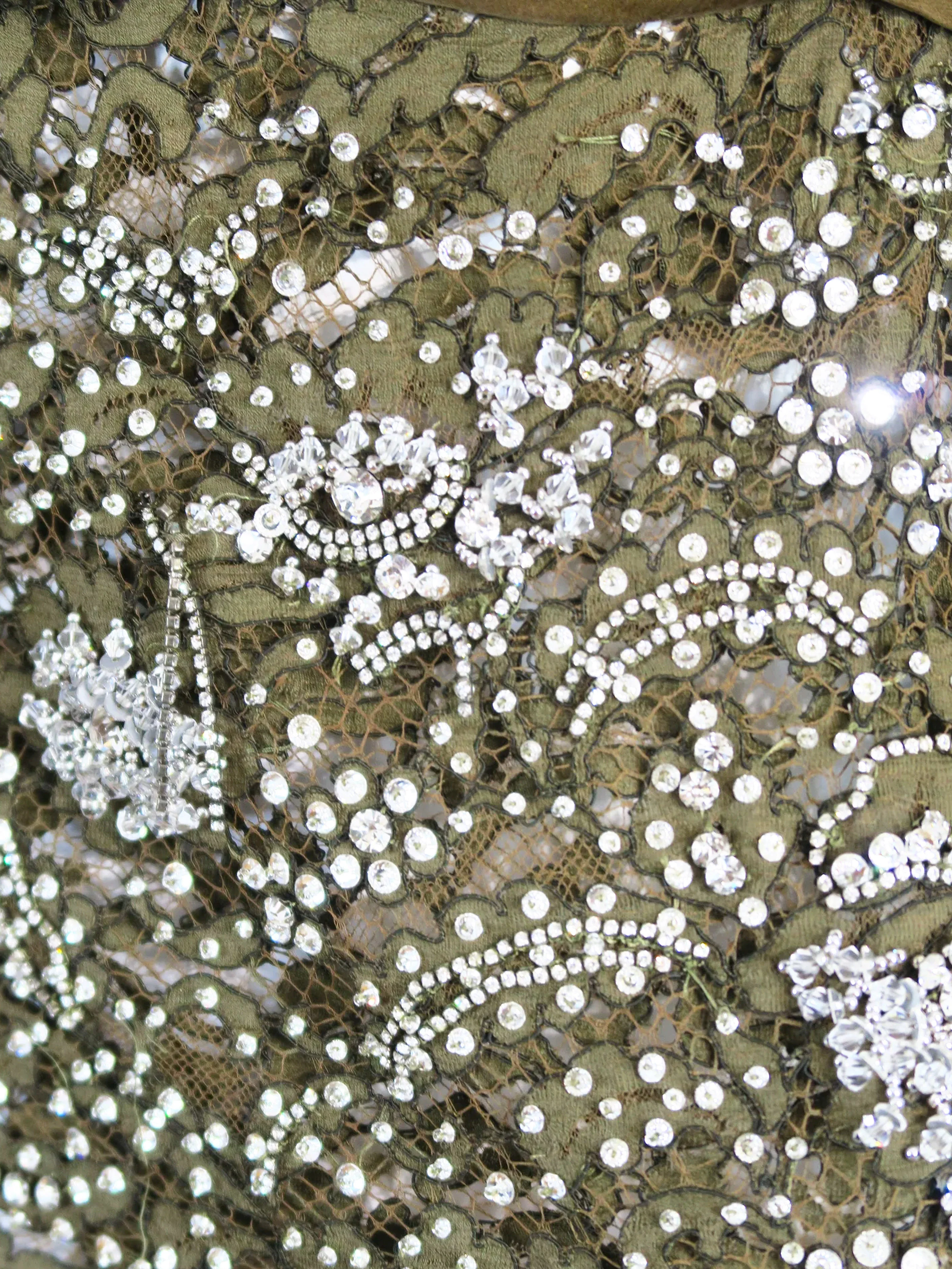 Dolce and Gabbana SS 2000 Army Green Lace and Rhinestones Bustier Top - Image 3