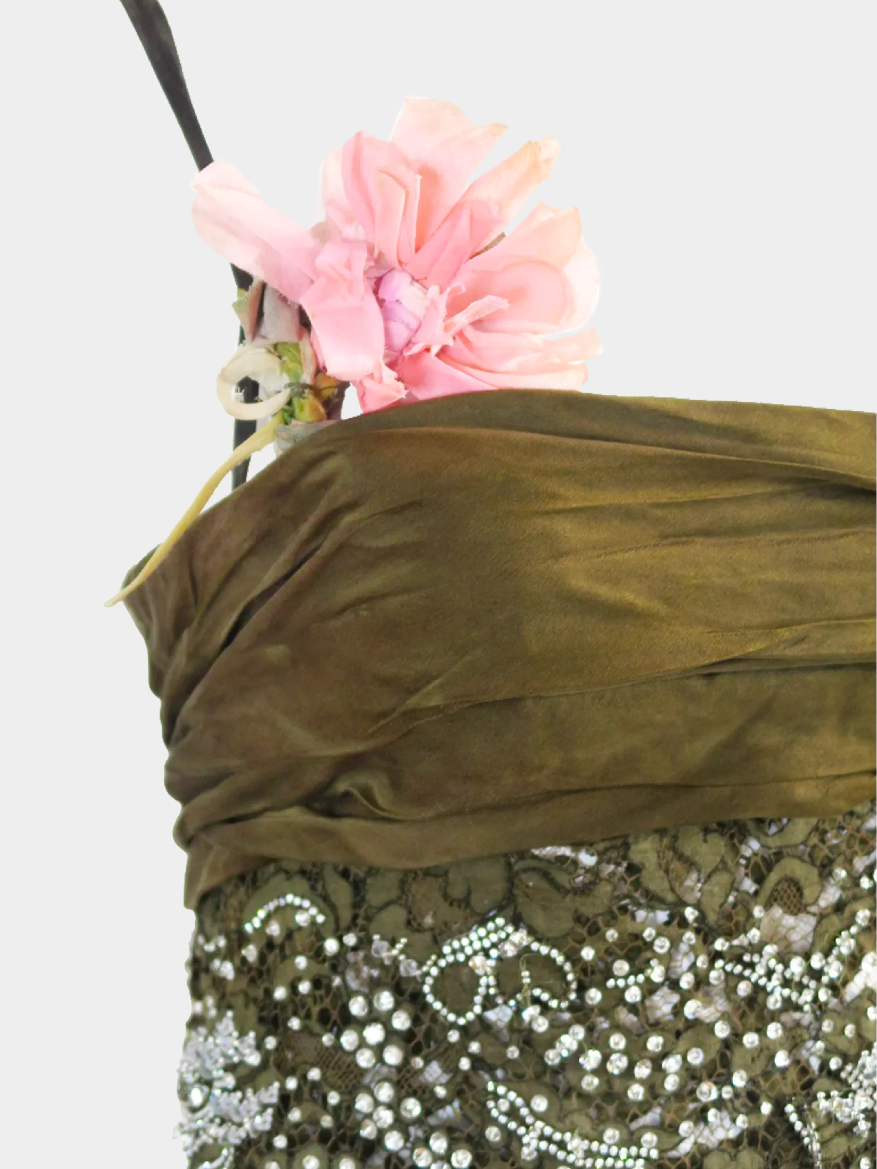 Dolce and Gabbana SS 2000 Army Green Lace and Rhinestones Bustier Top - Image 5