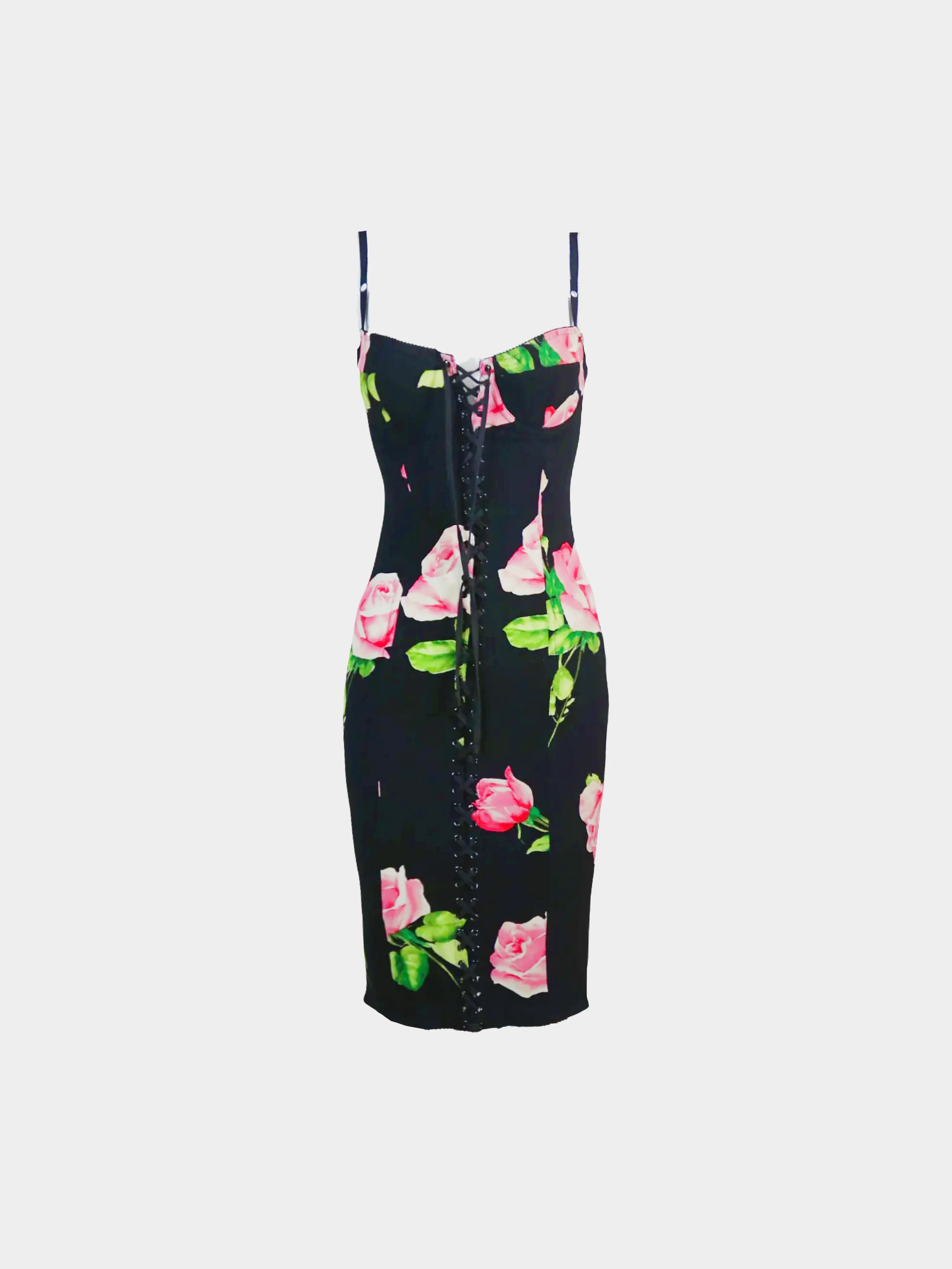 Dolce and Gabbana SS 2003 Black Lace-Up Corset Lingerie Silk Dress