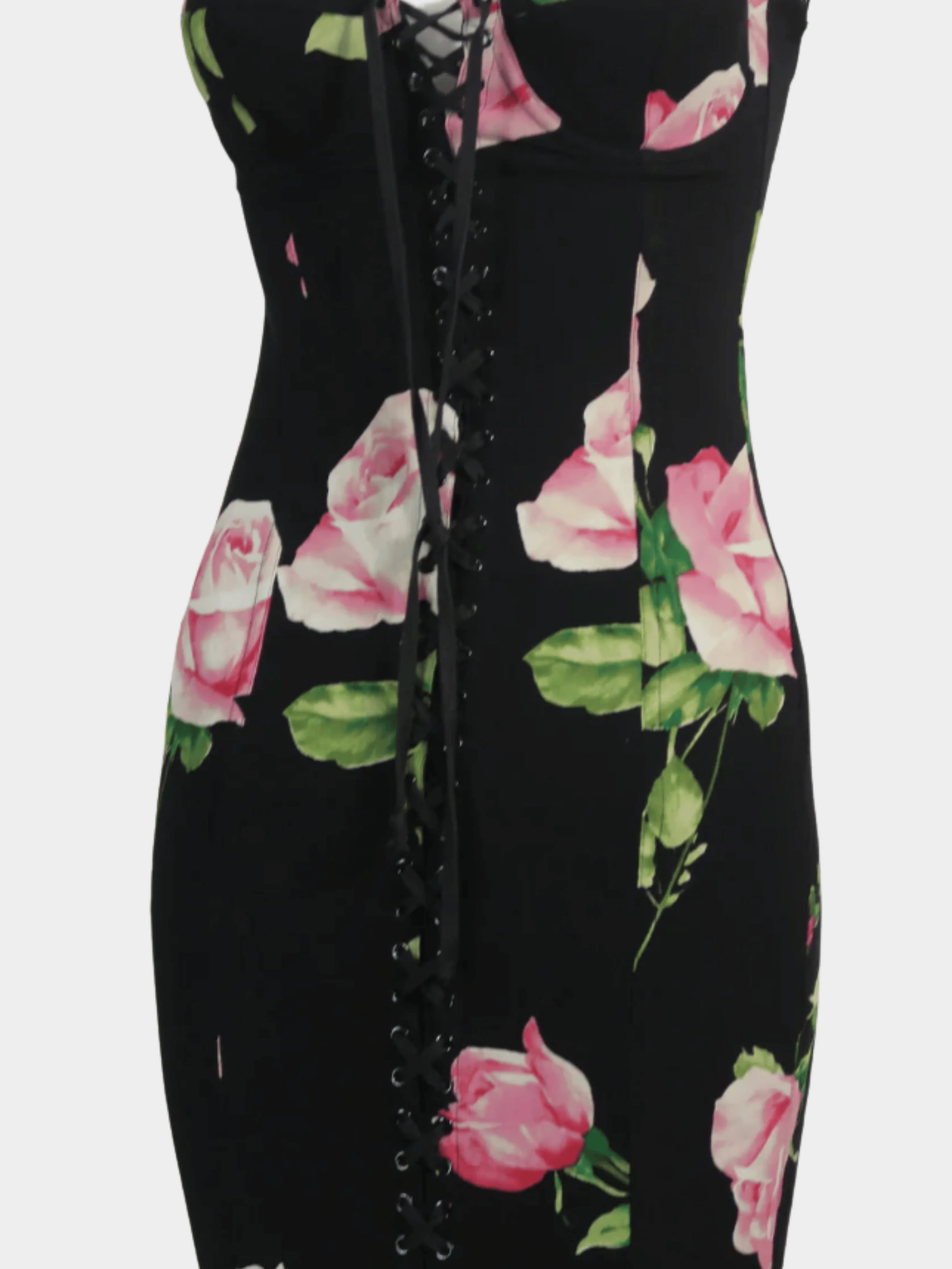Dolce and Gabbana SS 2003 Black Lace-Up Corset Lingerie Silk Dress - Image 3