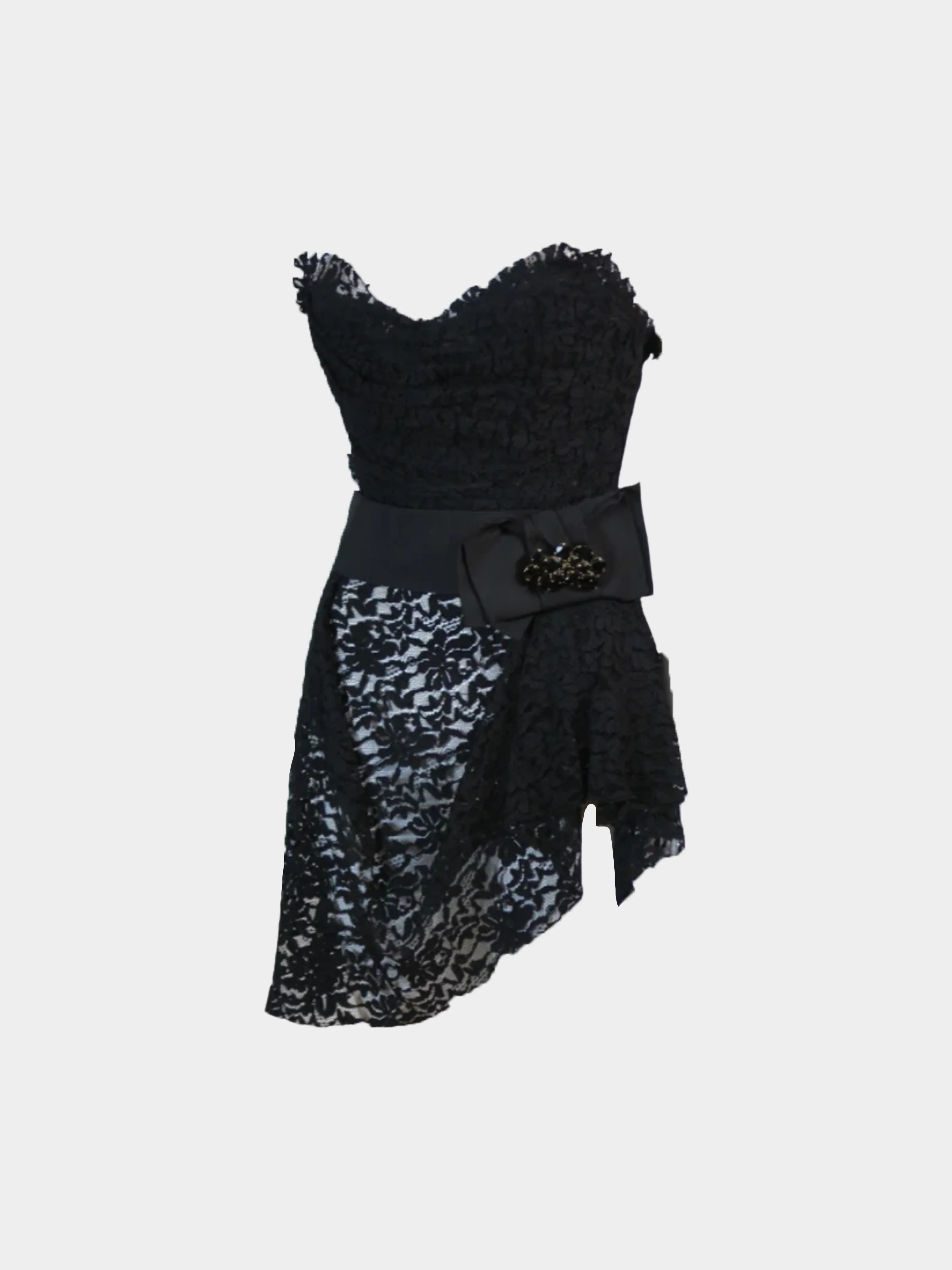 Dolce and Gabbana SS 2010 Black Asymmetric Lace Strapless Mini Dress - Image 2
