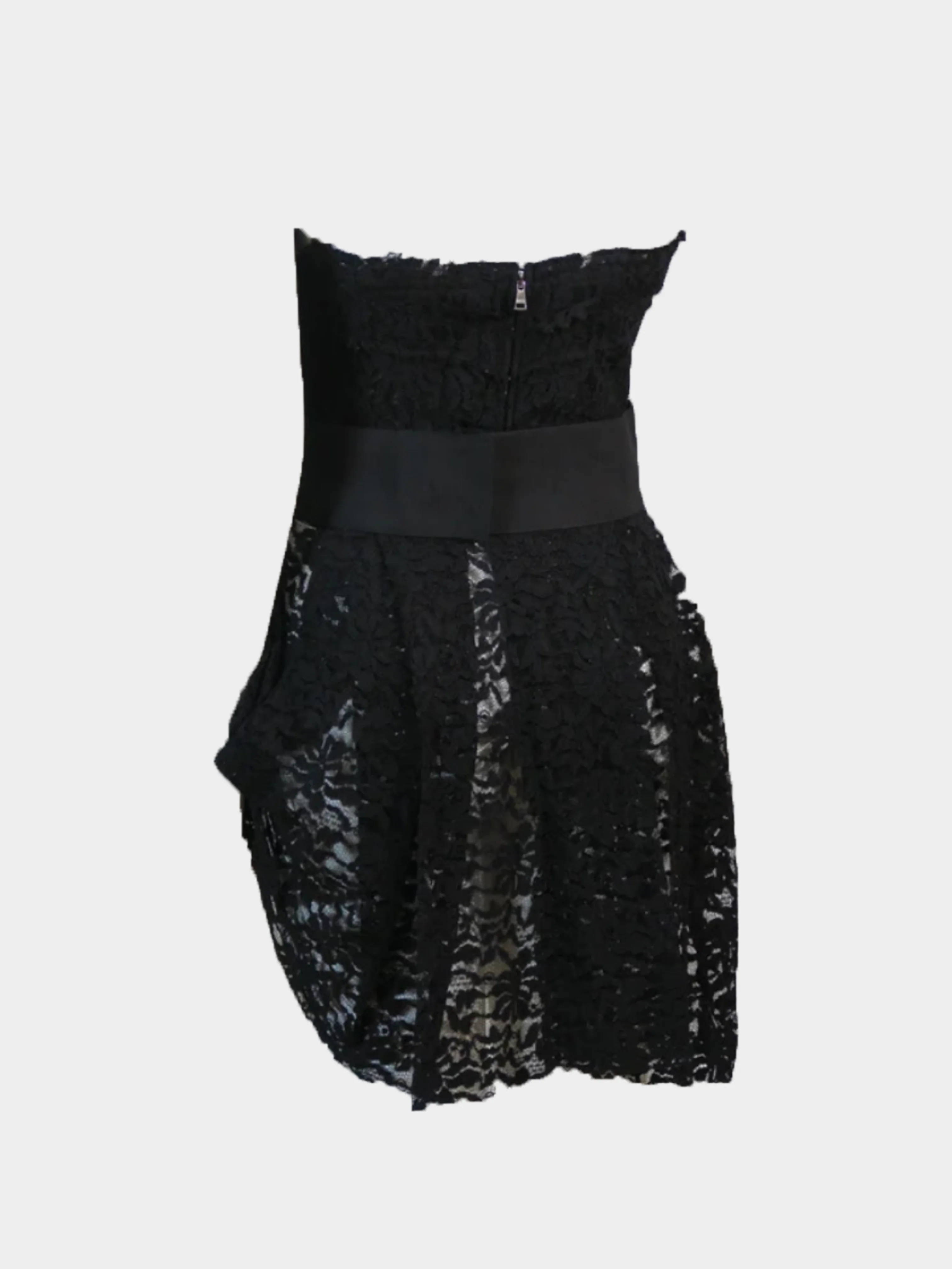 Dolce and Gabbana SS 2010 Black Asymmetric Lace Strapless Mini Dress - Image 3