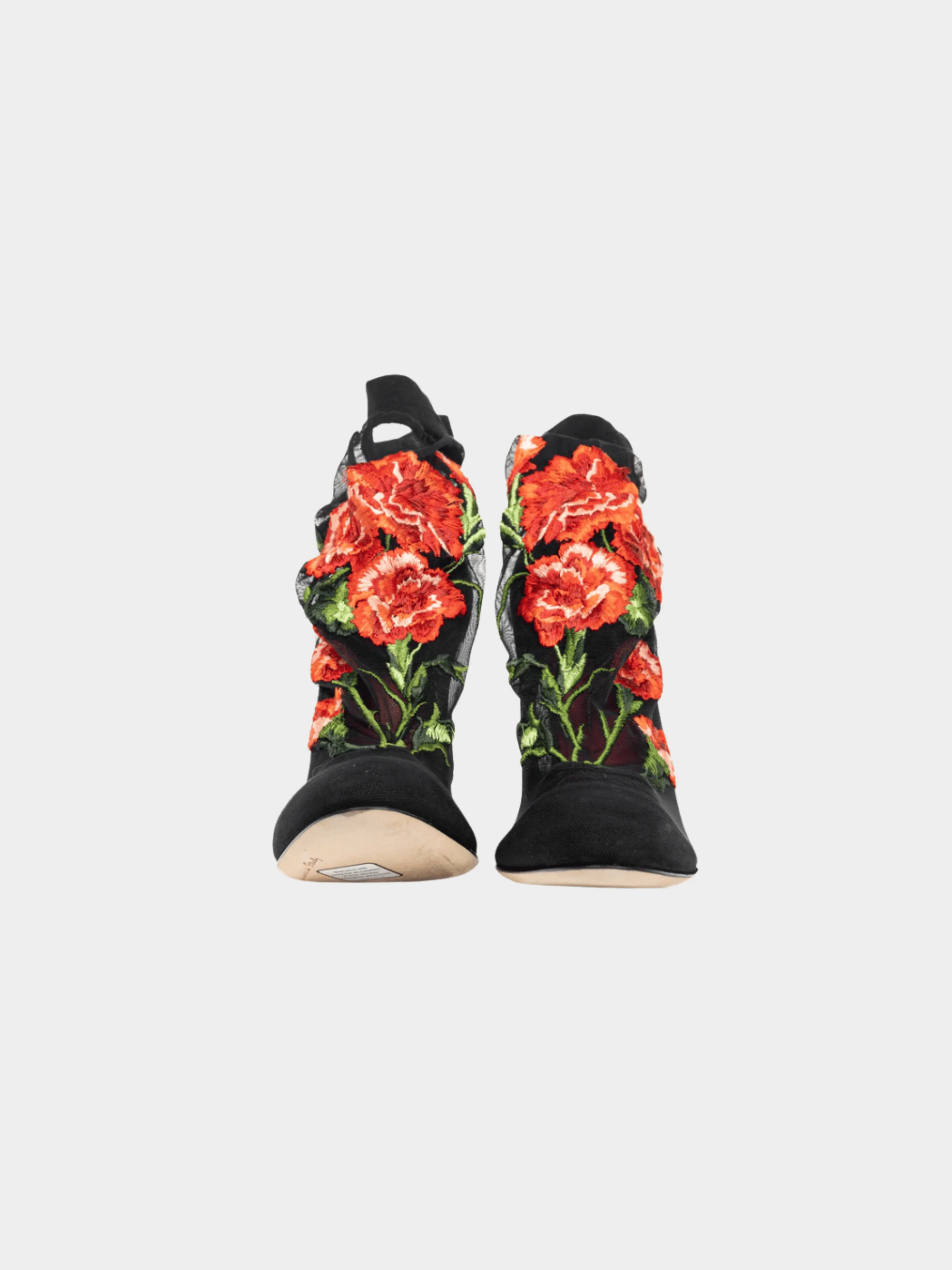Dolce and Gabbana SS 2015 Runway Nero Multi Floral-Embroidered Mesh Suede Booties - Image 2