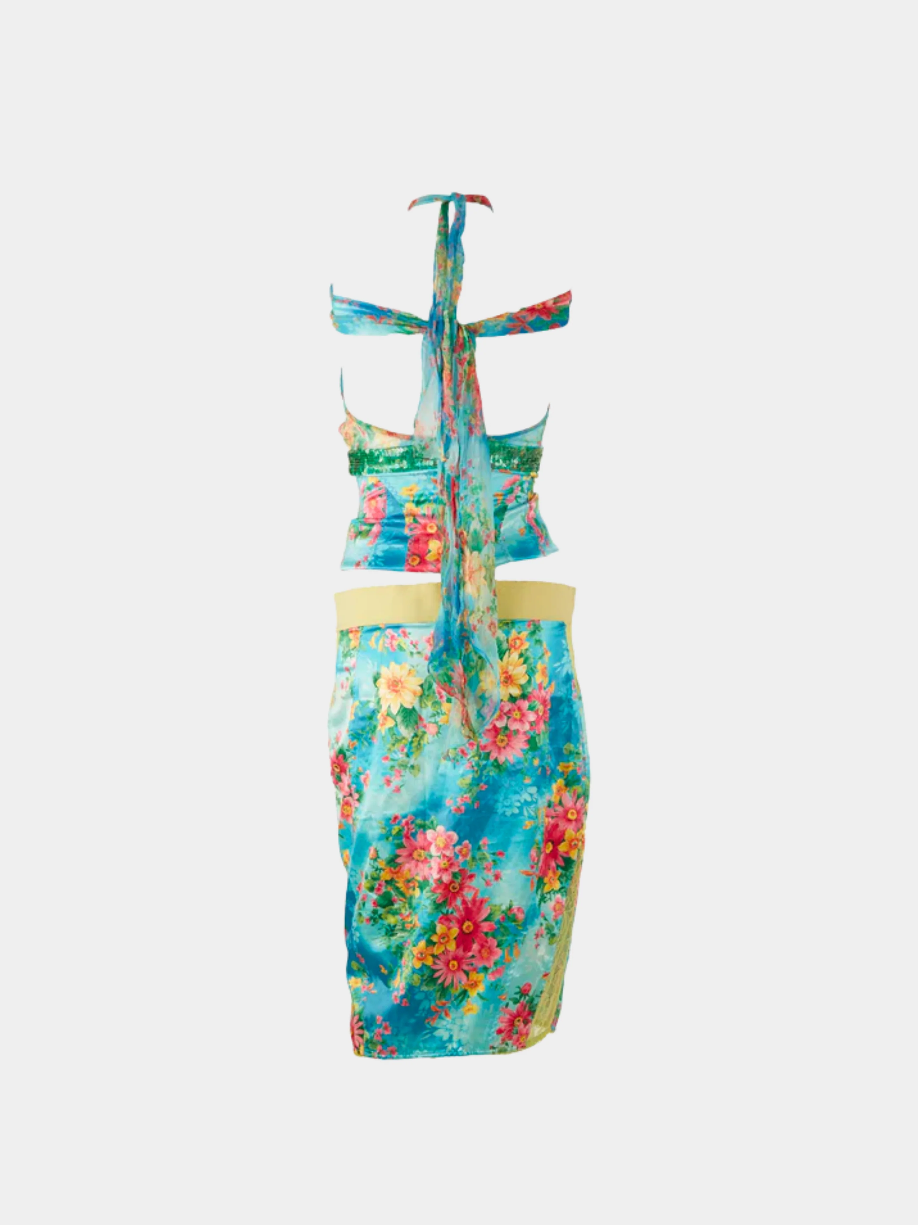 Dolce & Gabbana 2000s Blue Floral Halter Top & Skirt Set - Image 2