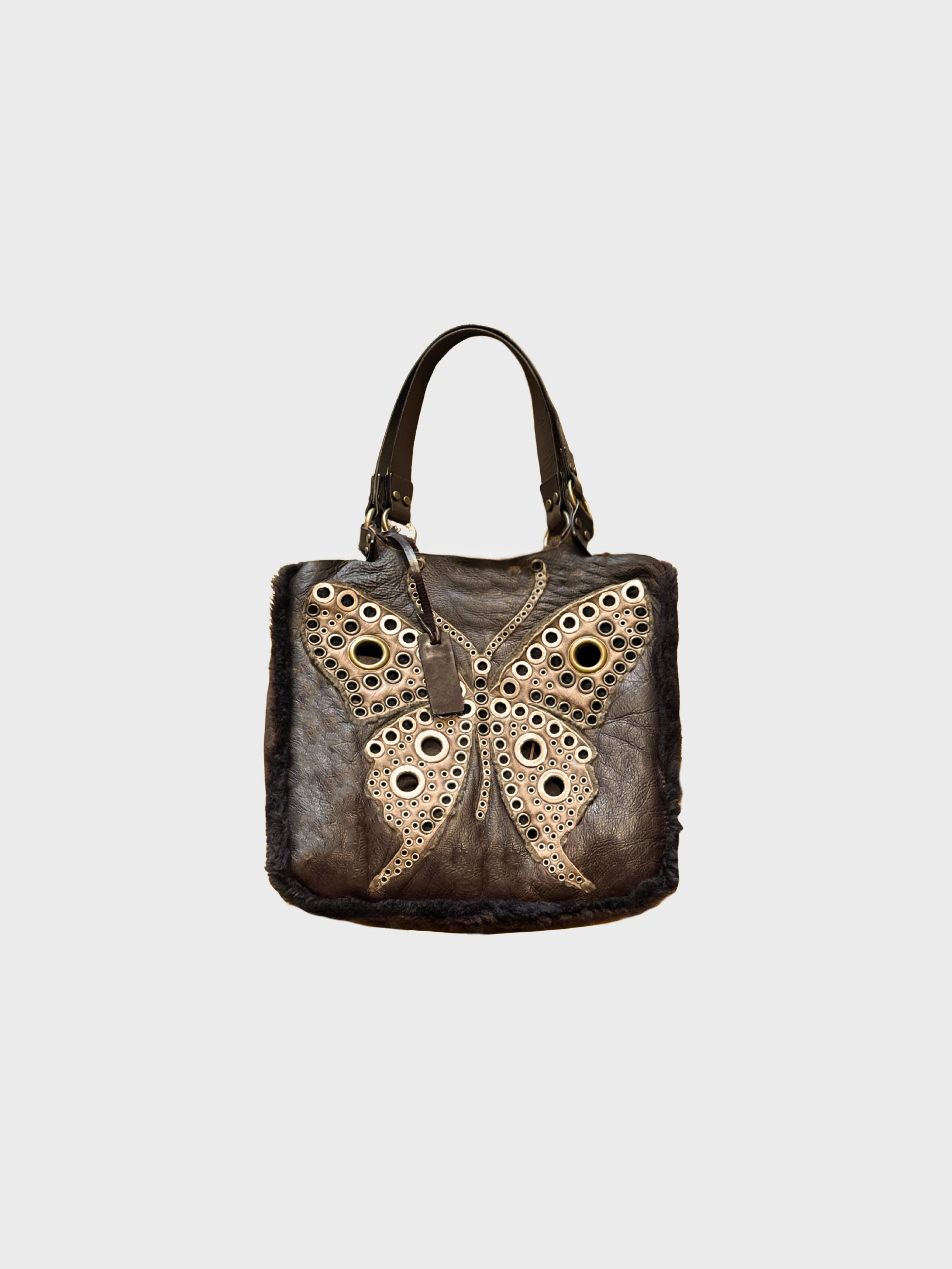 Dolce & Gabbana 2000s Brown Leather Butterfly Shoulder Bag
