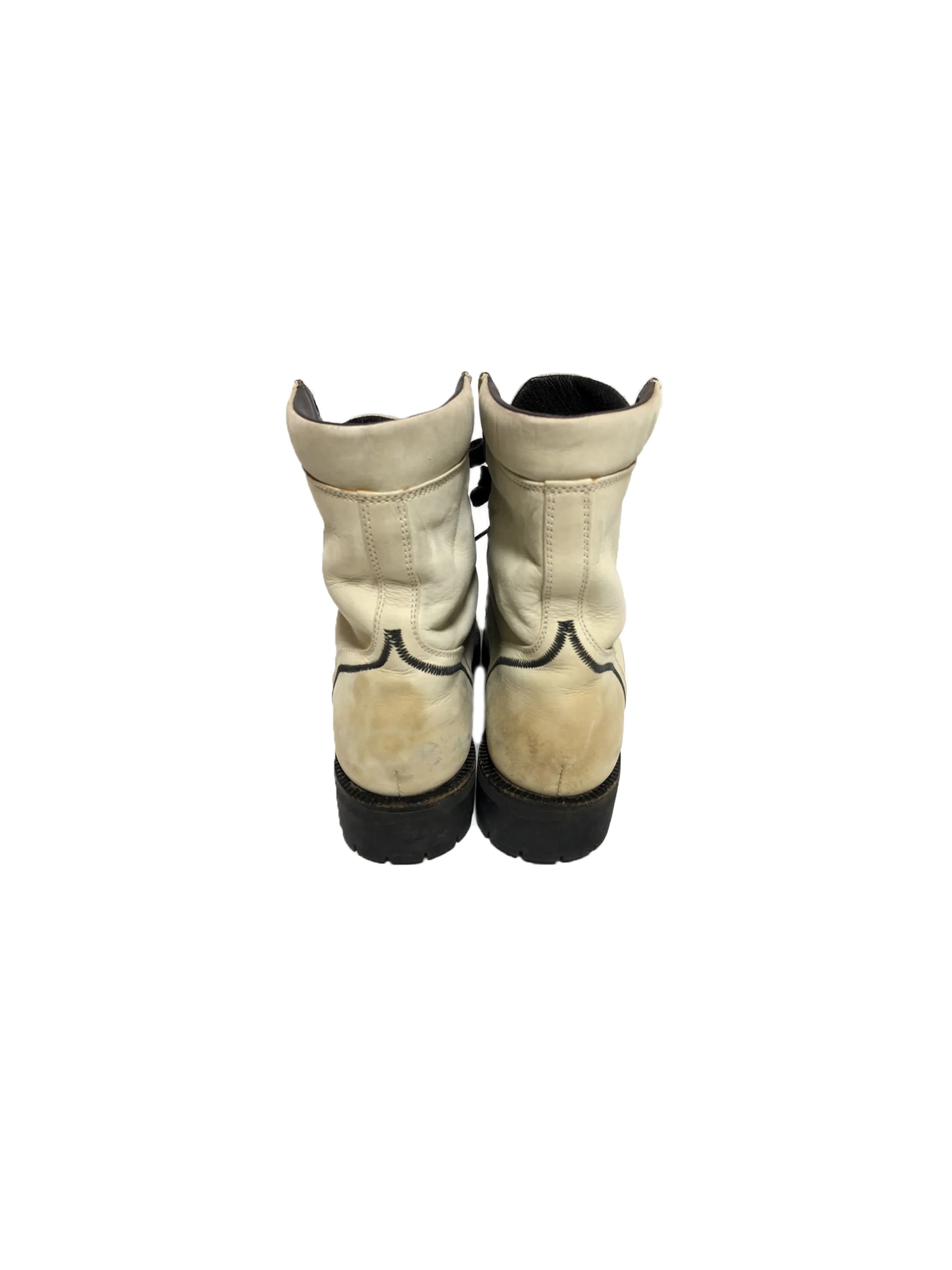 Chanel White and Black Leather Lace-up Boots - Image 3