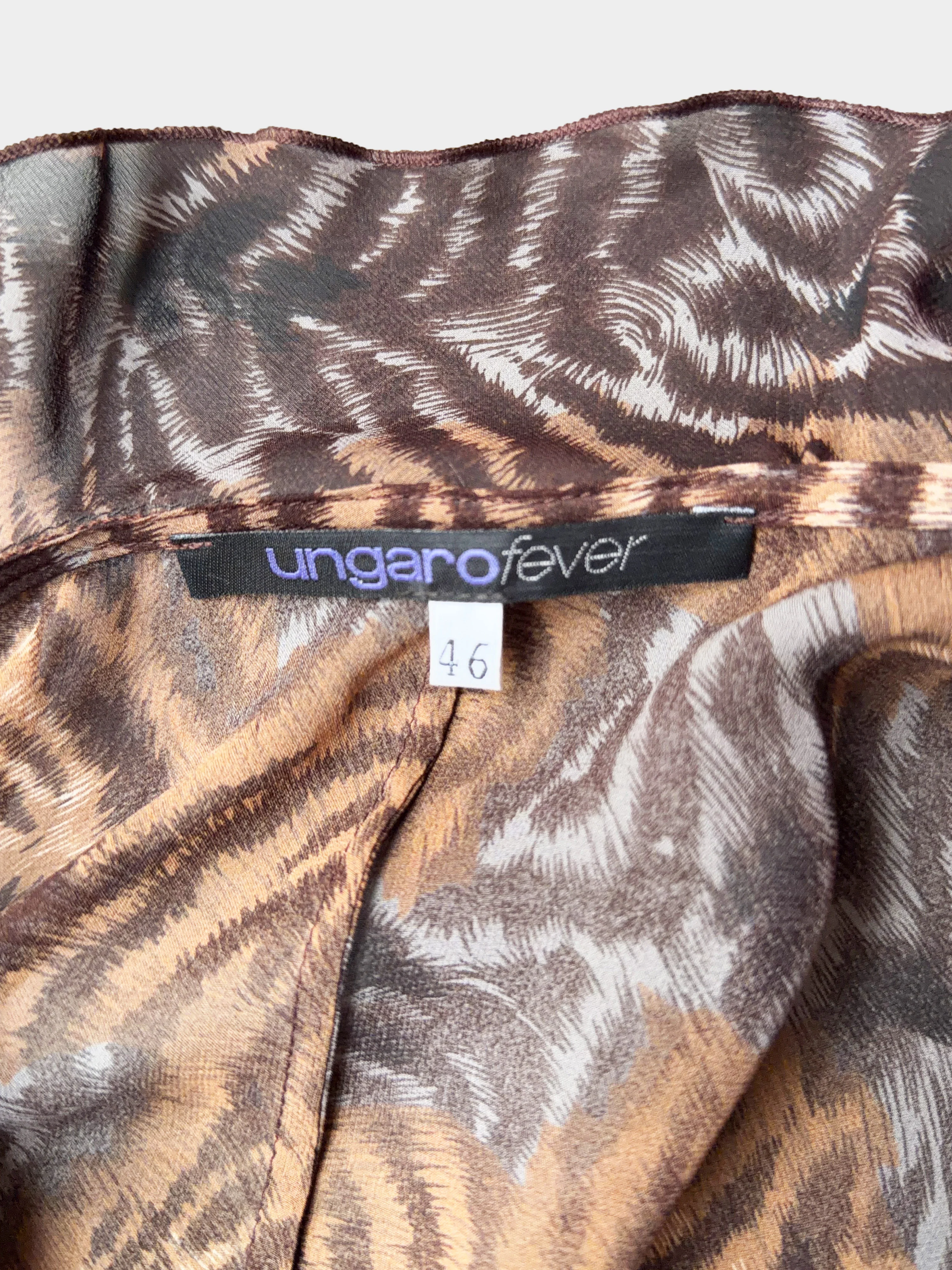 Emanuel Ungaro 2000s Black Animal Print Long Sleeve Ruffled Top - Image 3