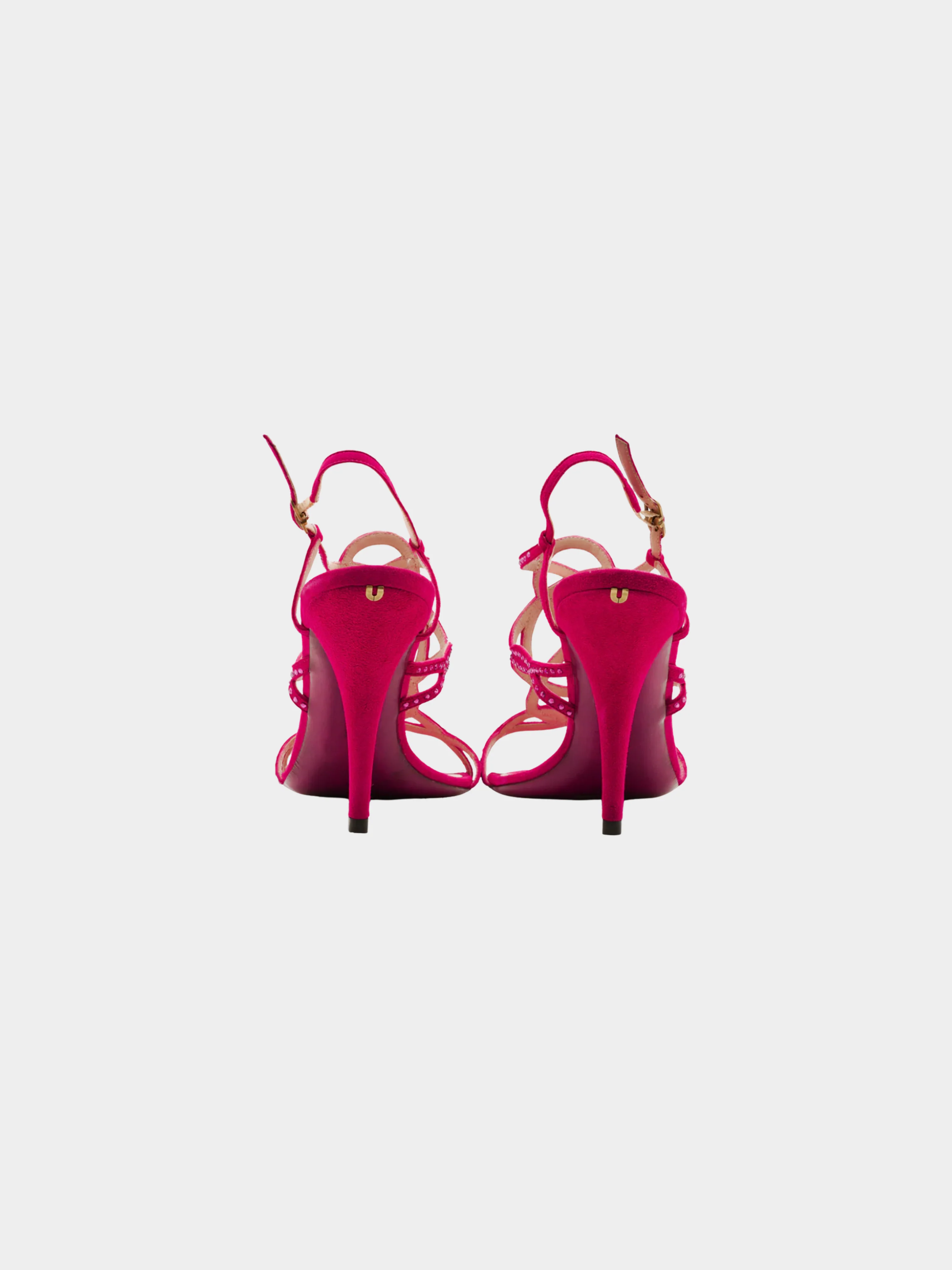 Emanuel Ungaro 2000s Fuchsia Suede Bedazzled Stiletto Sandals - Image 3