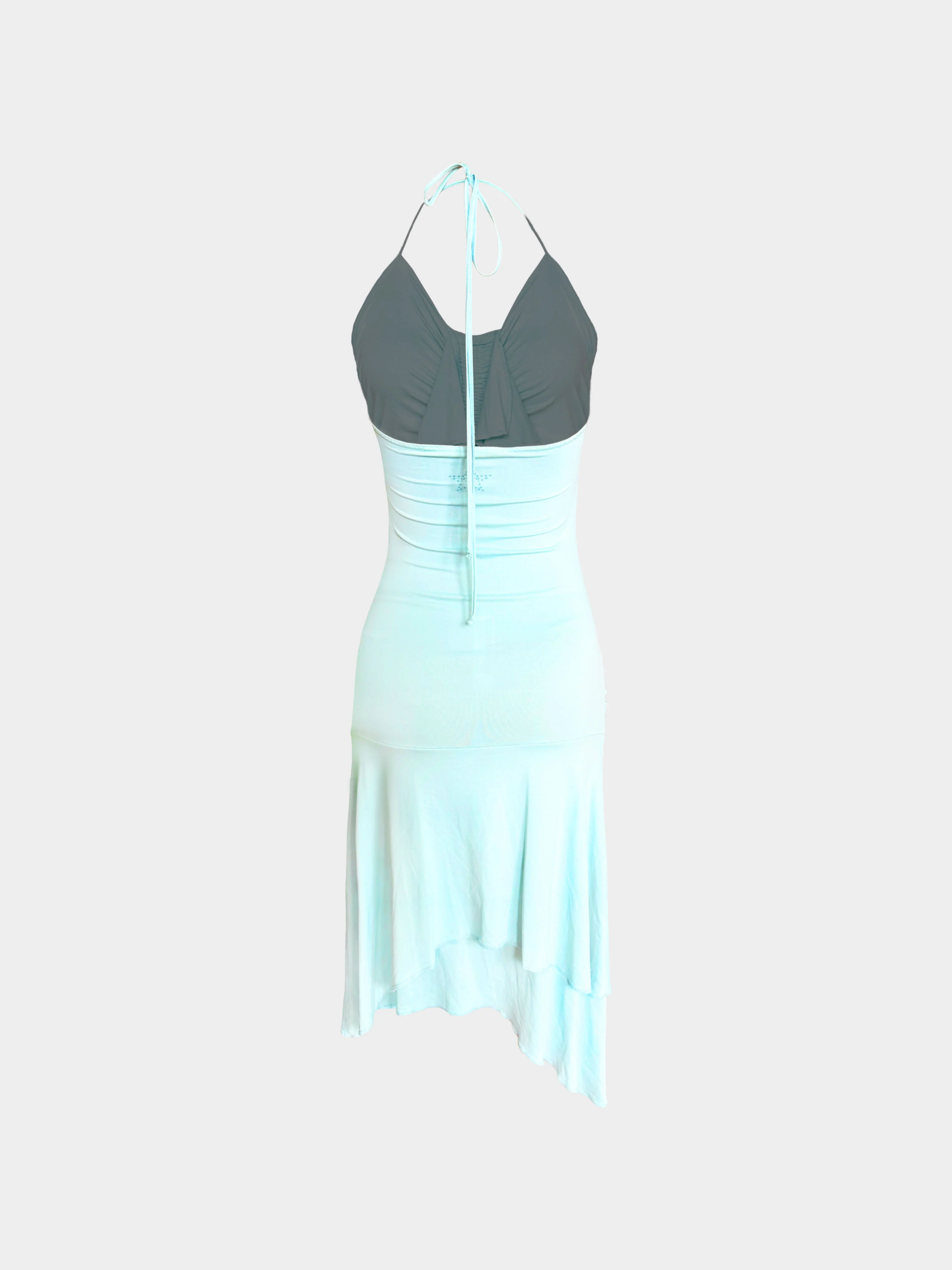 Emanuel Ungaro 2000s Light Blue Gathered and Ruffled Halter Neck Dress - Image 2