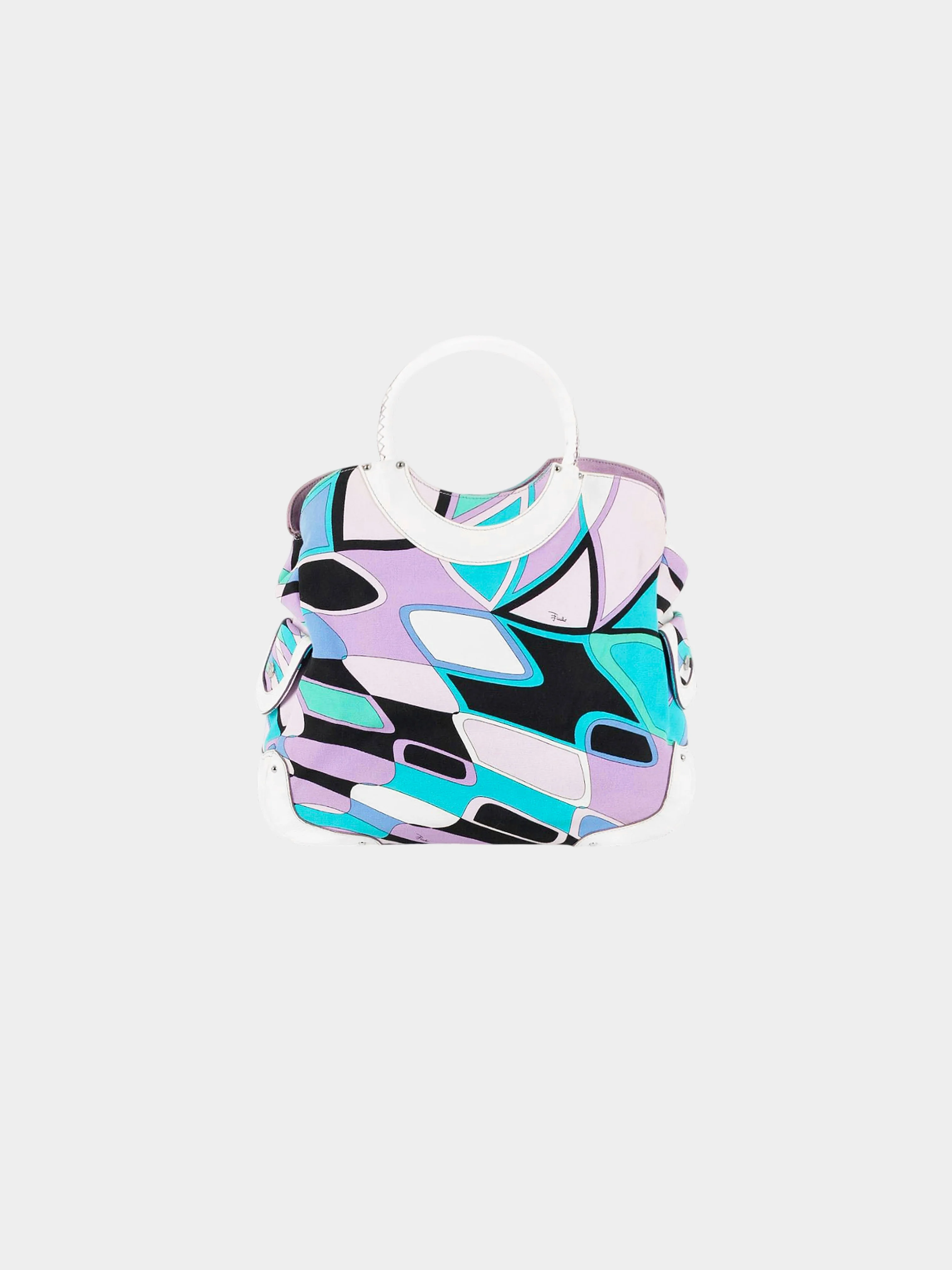 Emilio Pucci 1990s Psychedelic Print Canvas and Leather Bag - Image 2