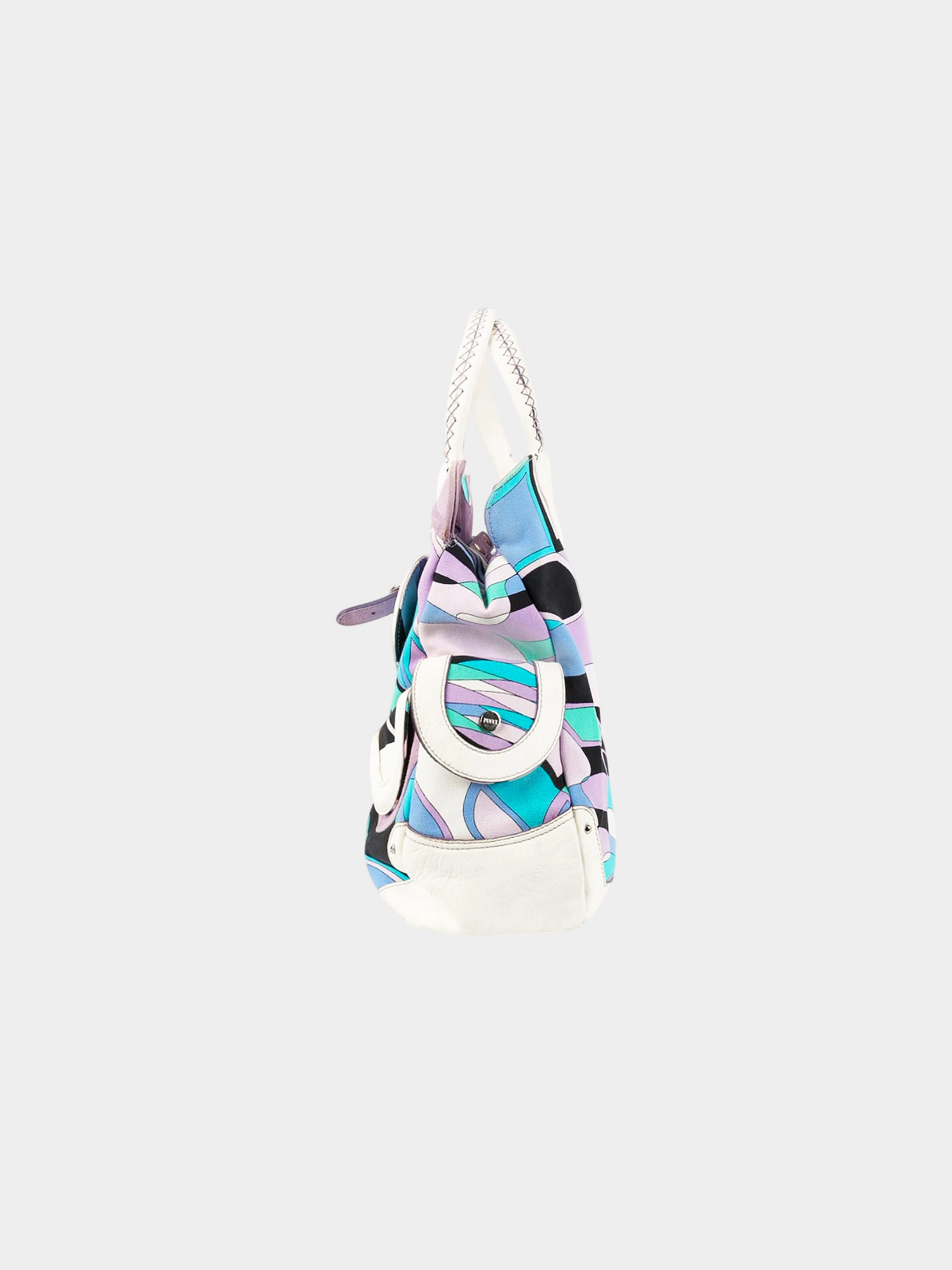 Emilio Pucci 1990s Psychedelic Print Canvas and Leather Bag - Image 3