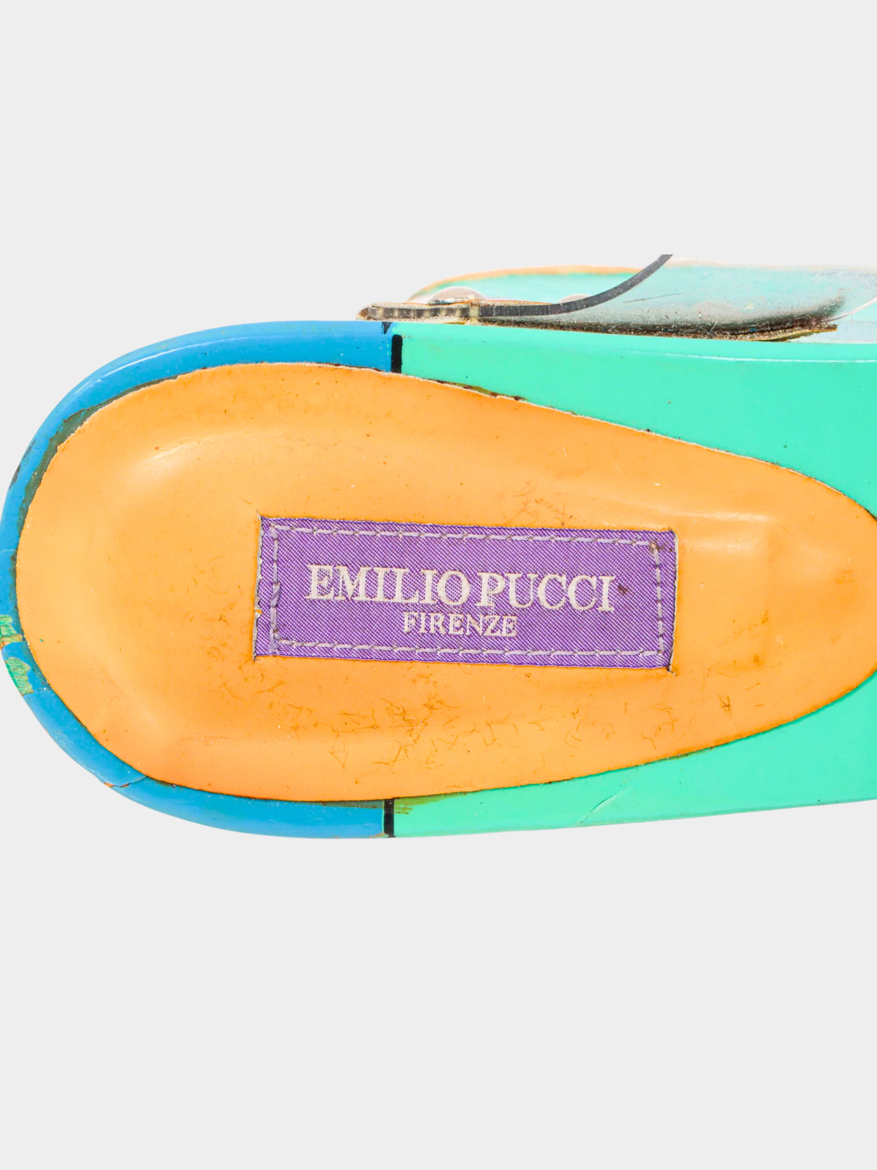 Emilio Pucci 2000s Teal Abstract Platform Wedge Clog Sandals - Image 3