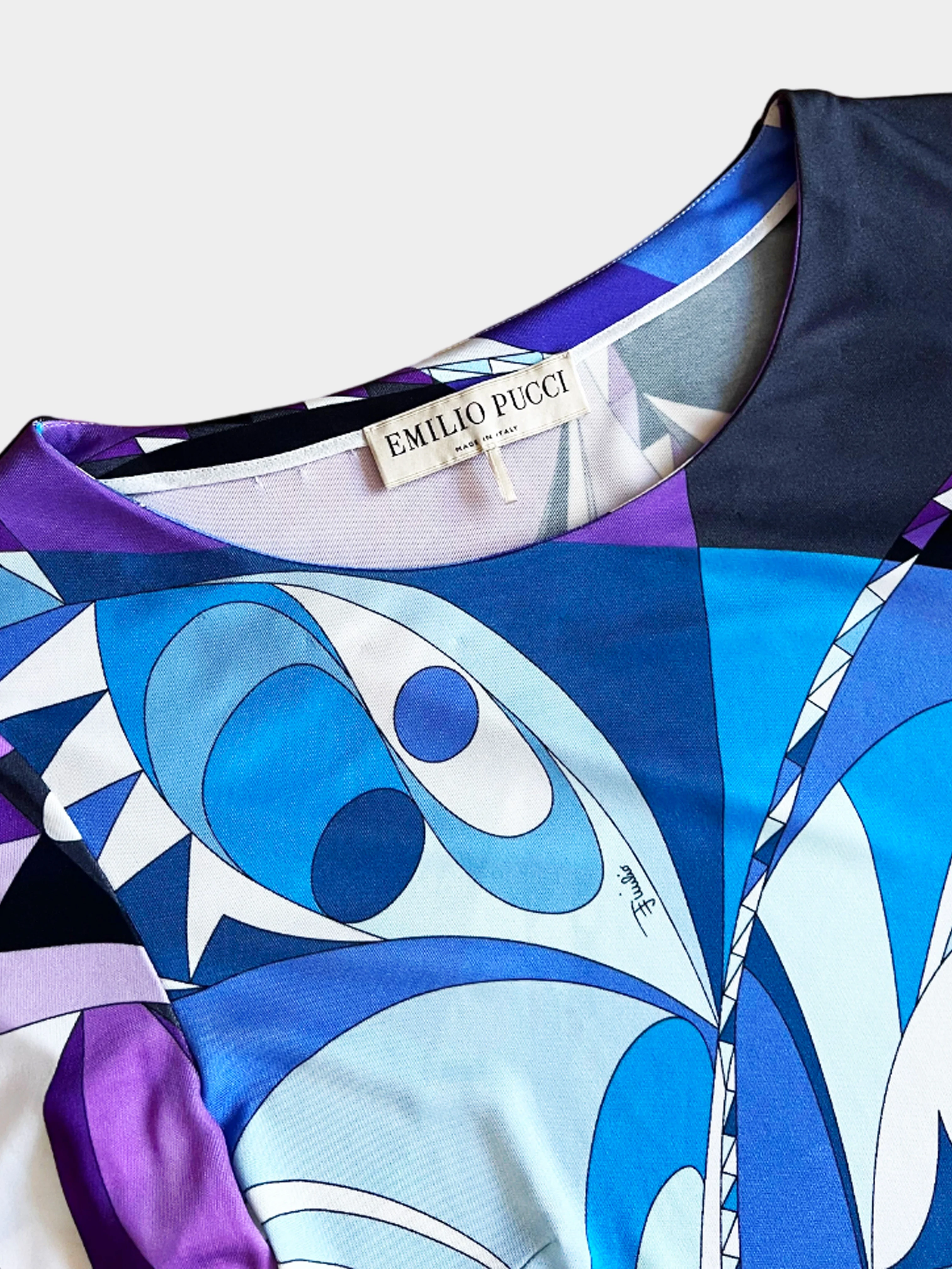 Emilio Pucci 2010s Blue and Purple Abstract and Geometric Print Dress - Image 2