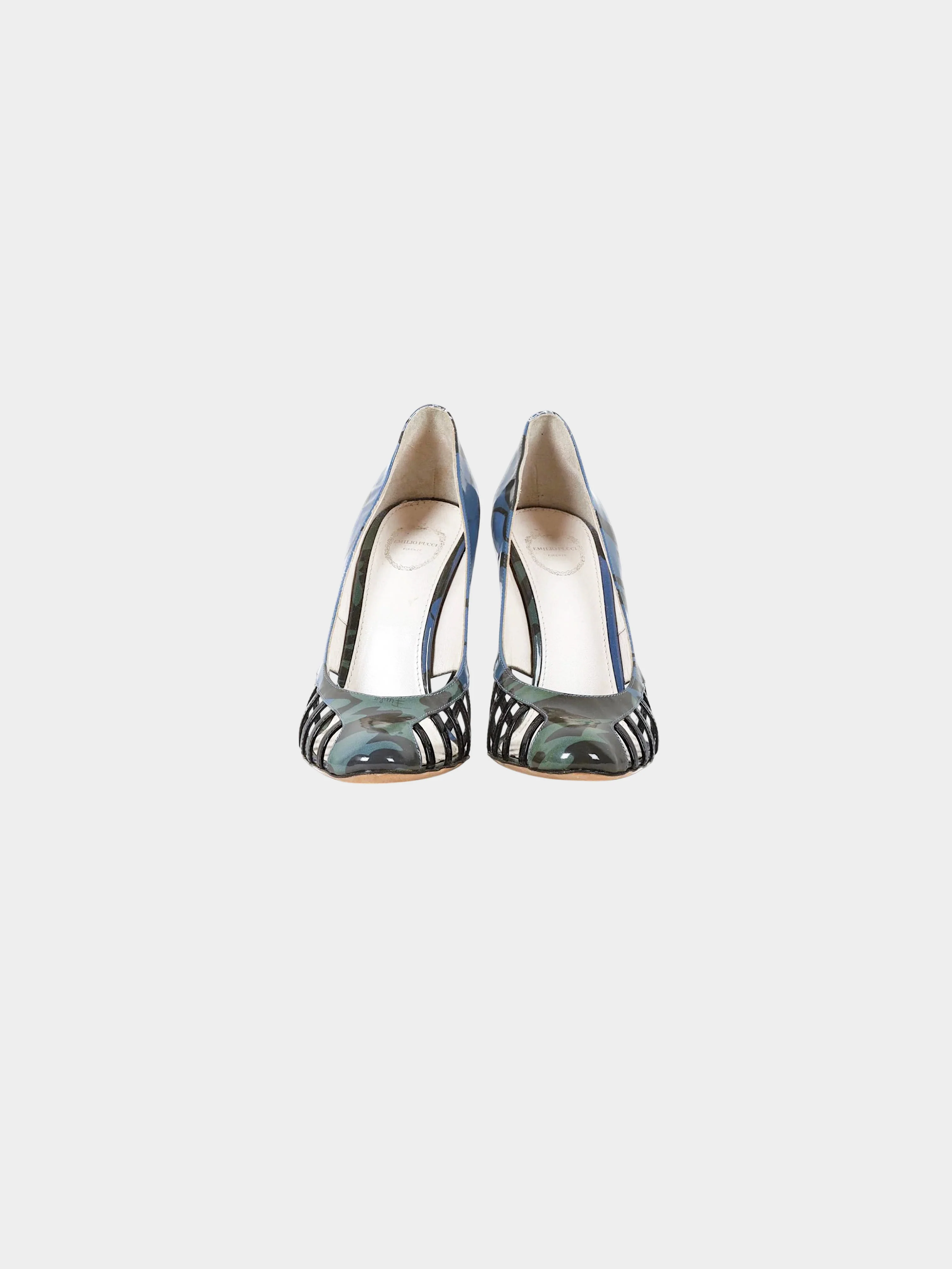 Emilio Pucci 2010s Printed Patent Leather Cage Cut-out Heels - Image 2