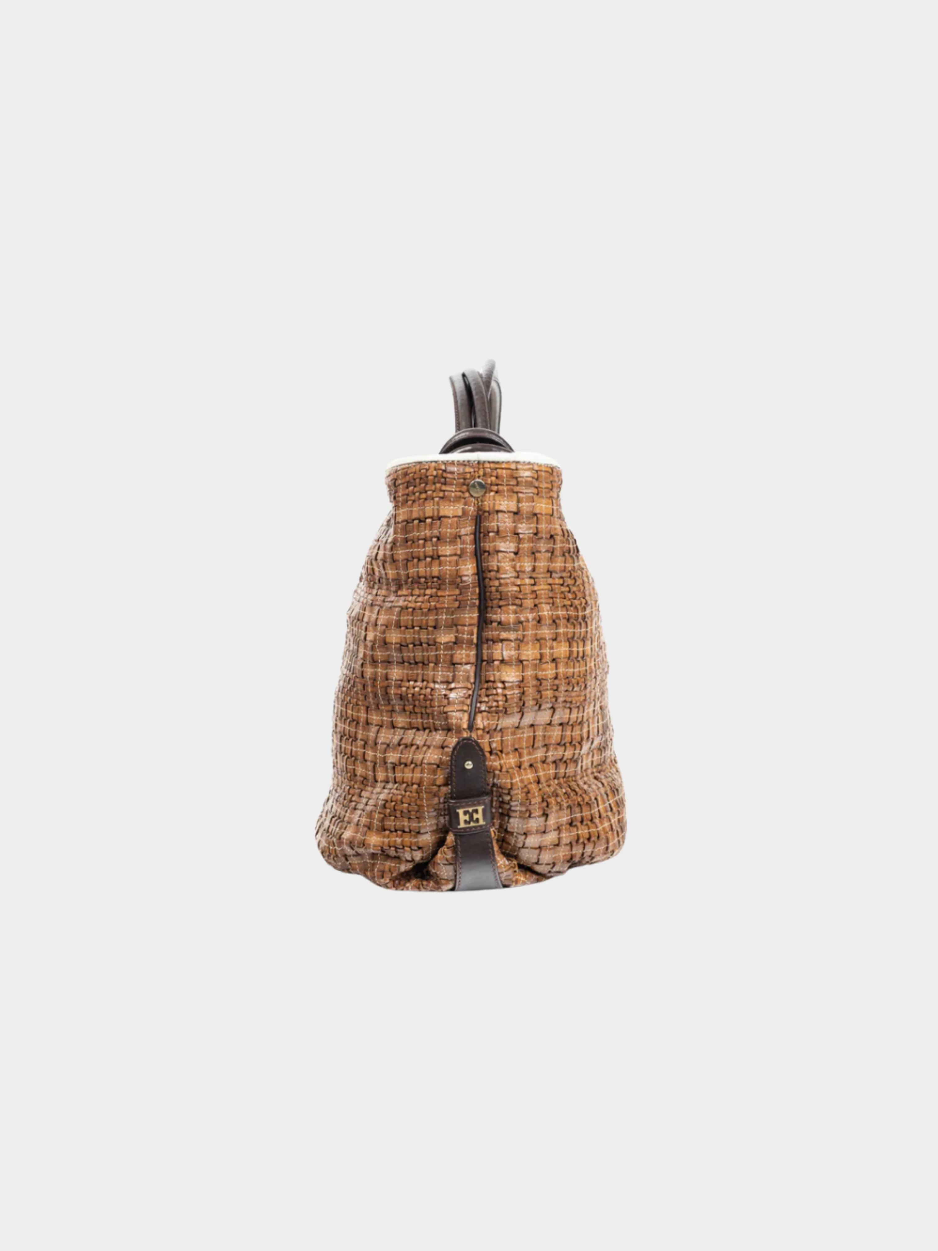 Escada SS 2014 Brown Woven-Leather Hobo - Image 2