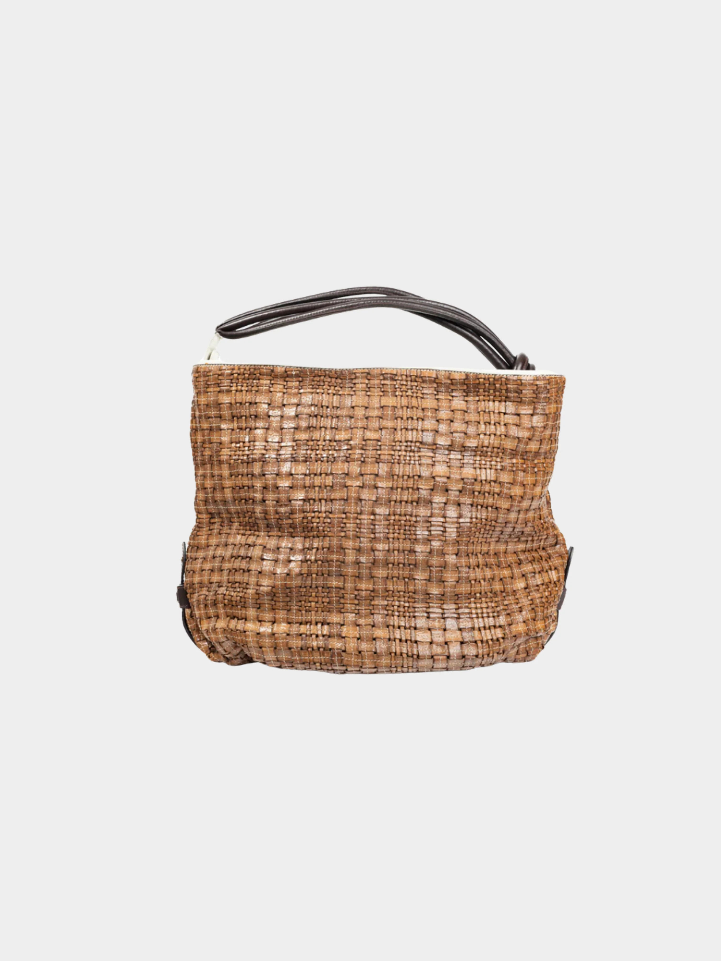Escada SS 2014 Brown Woven-Leather Hobo - Image 3