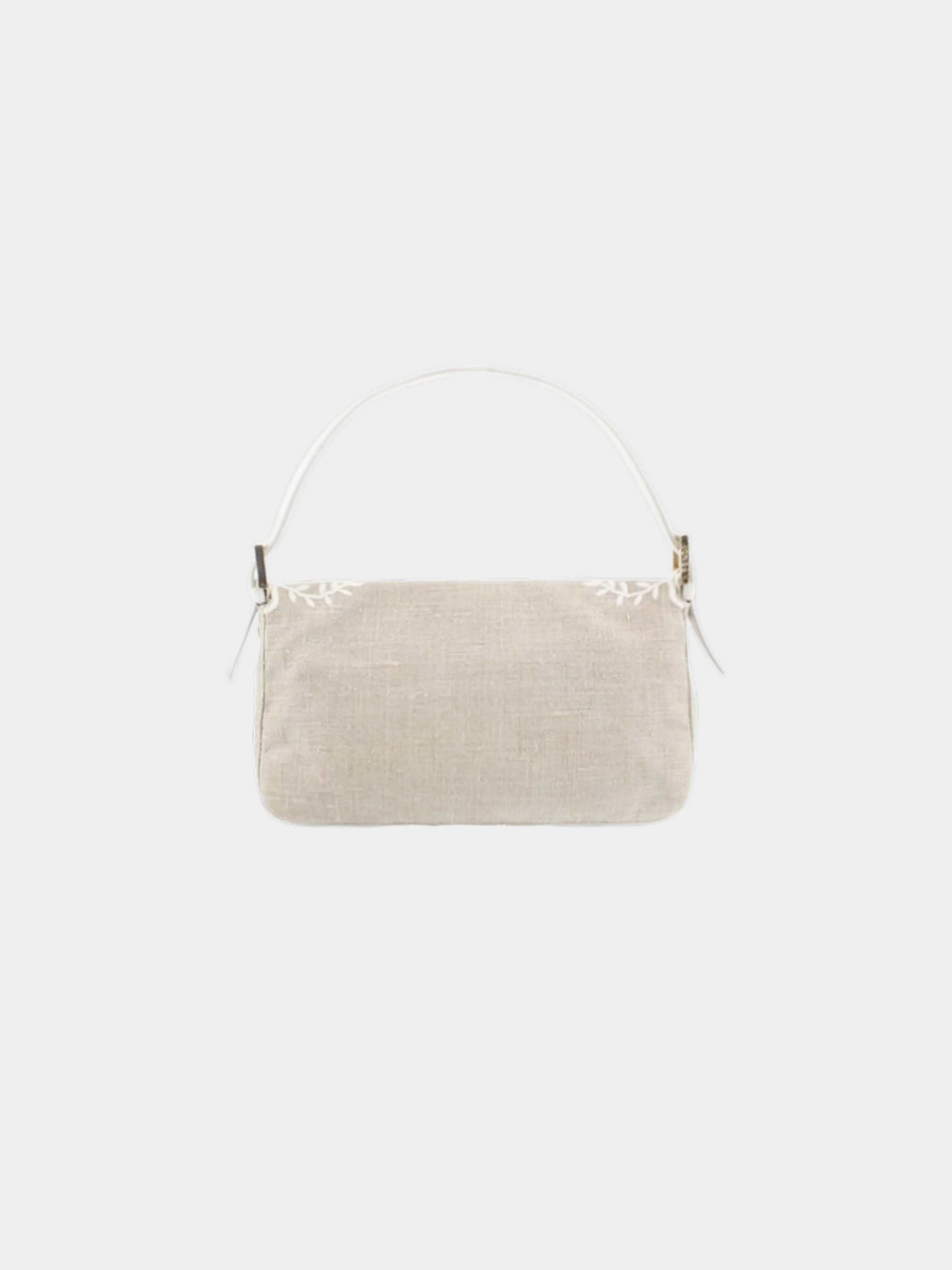 Fendi 2000s Beige and White Floral Embroidered Linen Baguette - Image 2