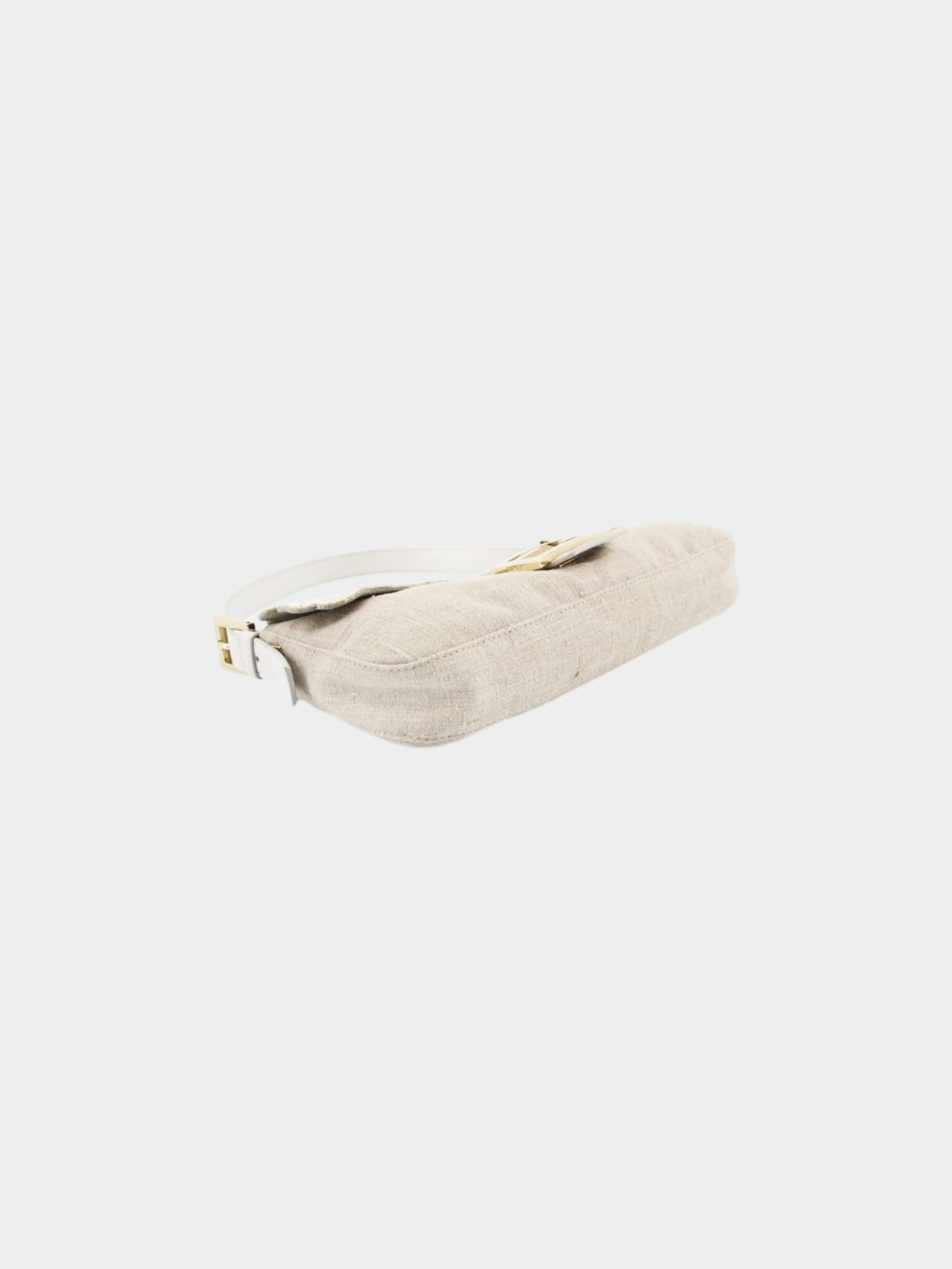 Fendi 2000s Beige and White Floral Embroidered Linen Baguette - Image 5