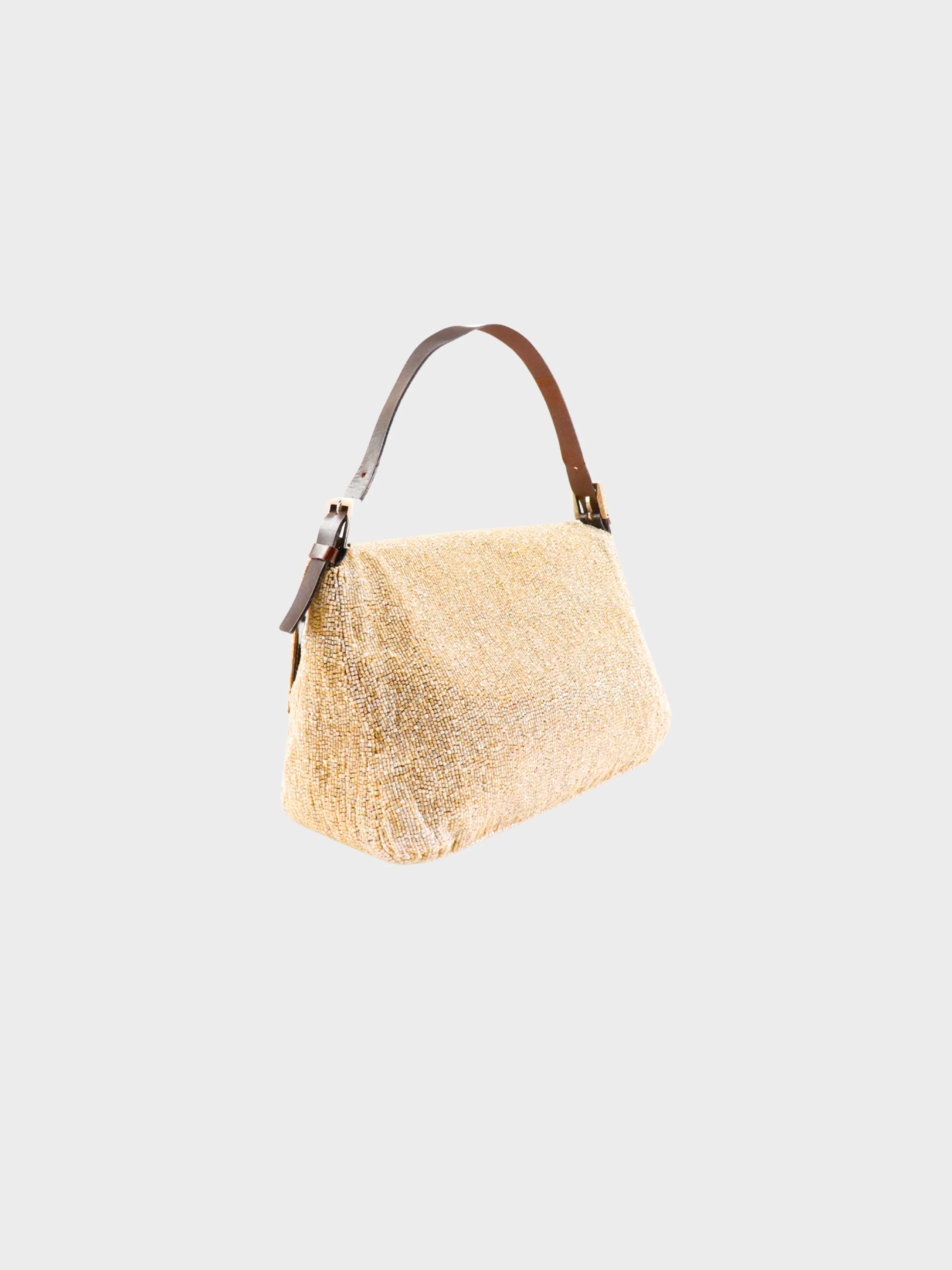 Fendi 2000s Beige Beaded Mamma Baguette Bag - Image 3